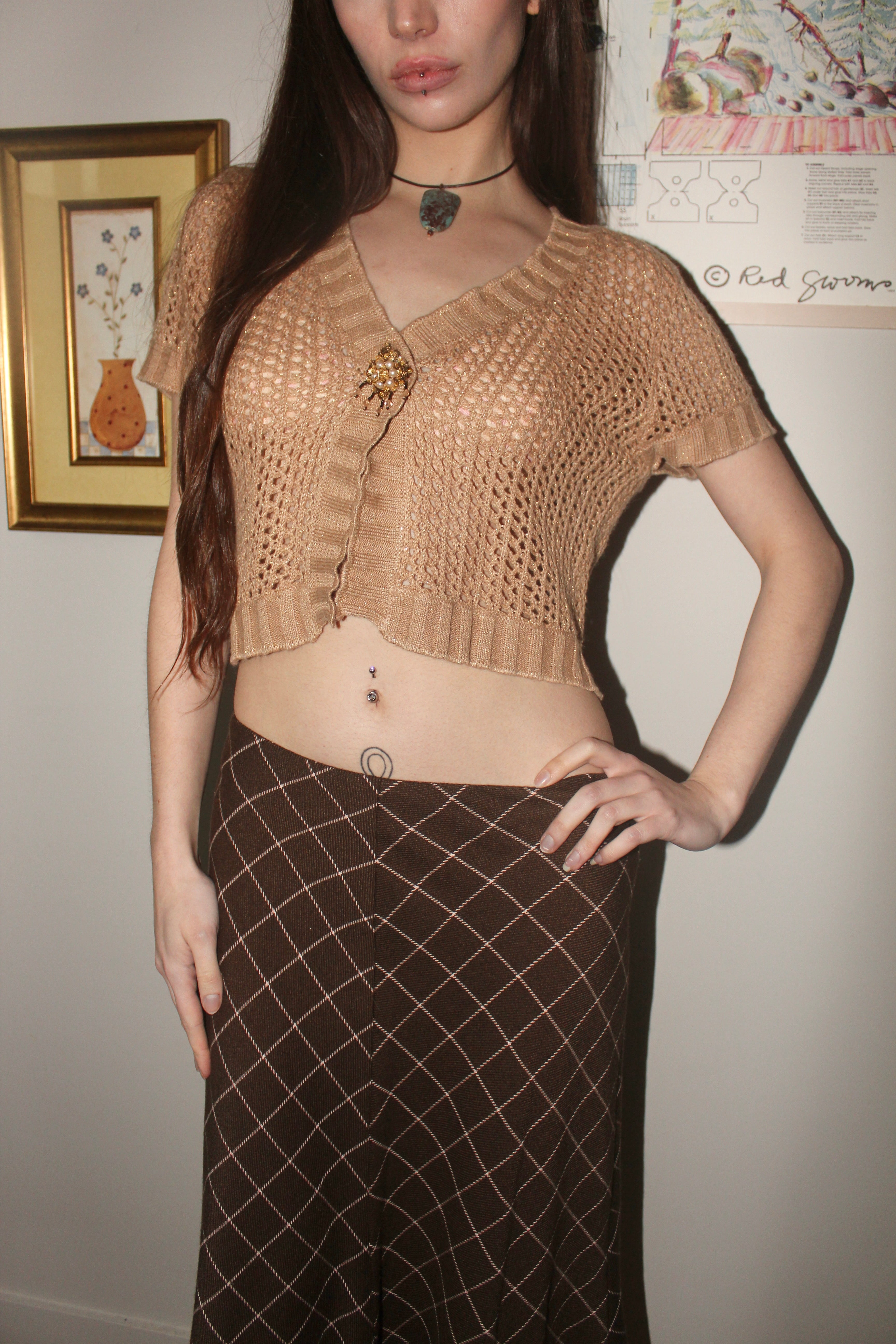 Vintage 90s Cropped Crochet Knit (M)