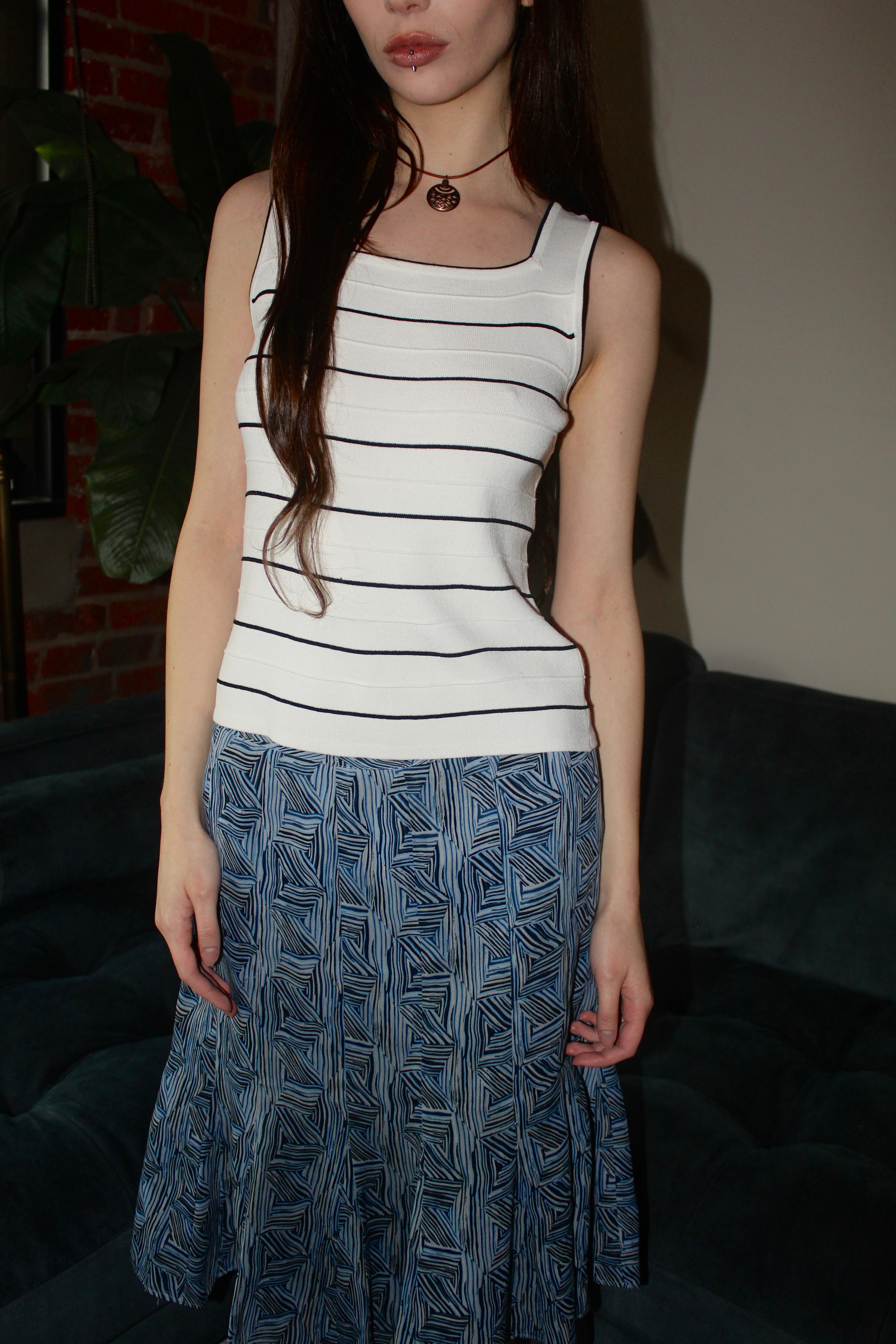 Vintage 90s Striped Square Neck Knit Top (S/M)