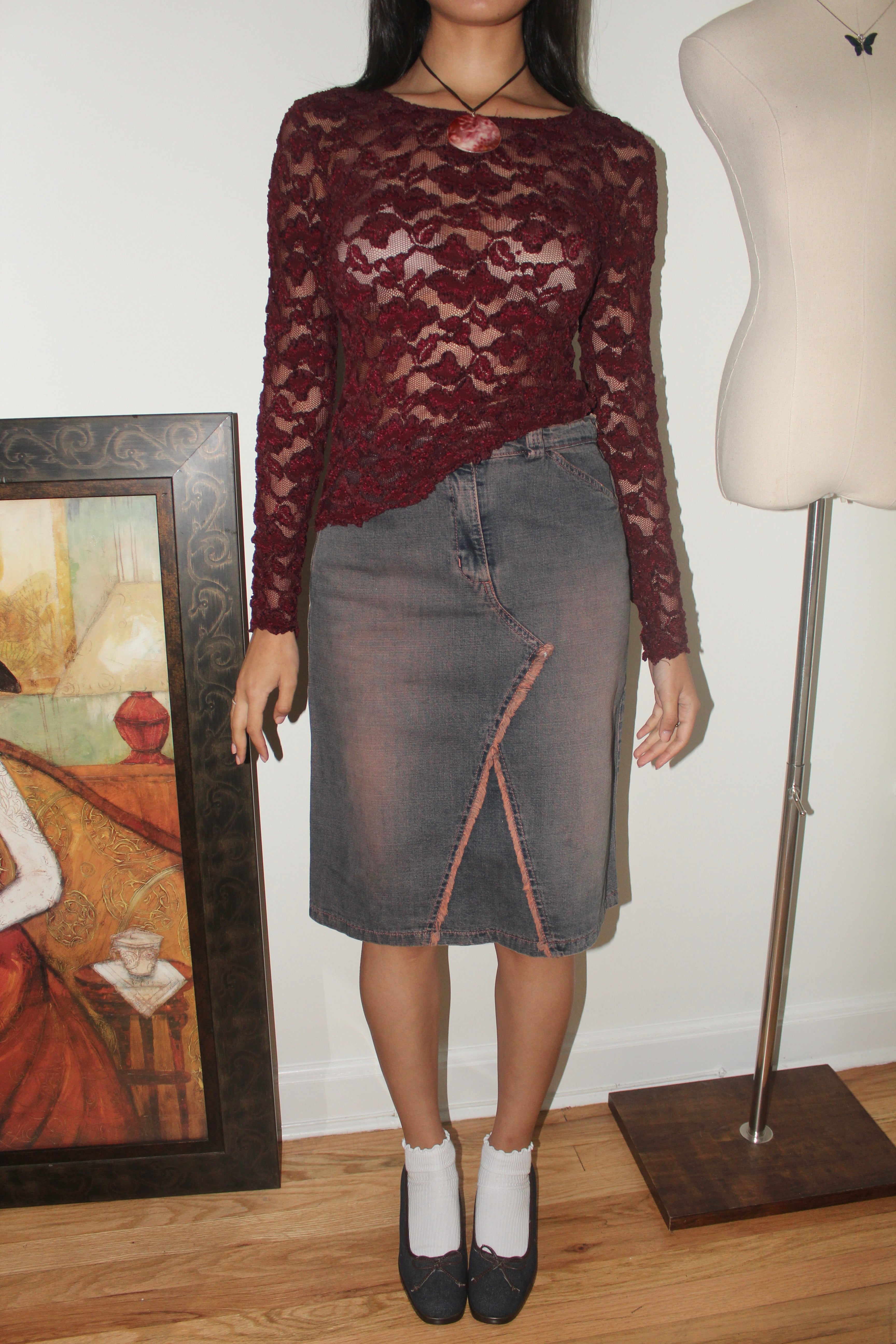 Vintage 90s Mauve Lace Knit Top (S)