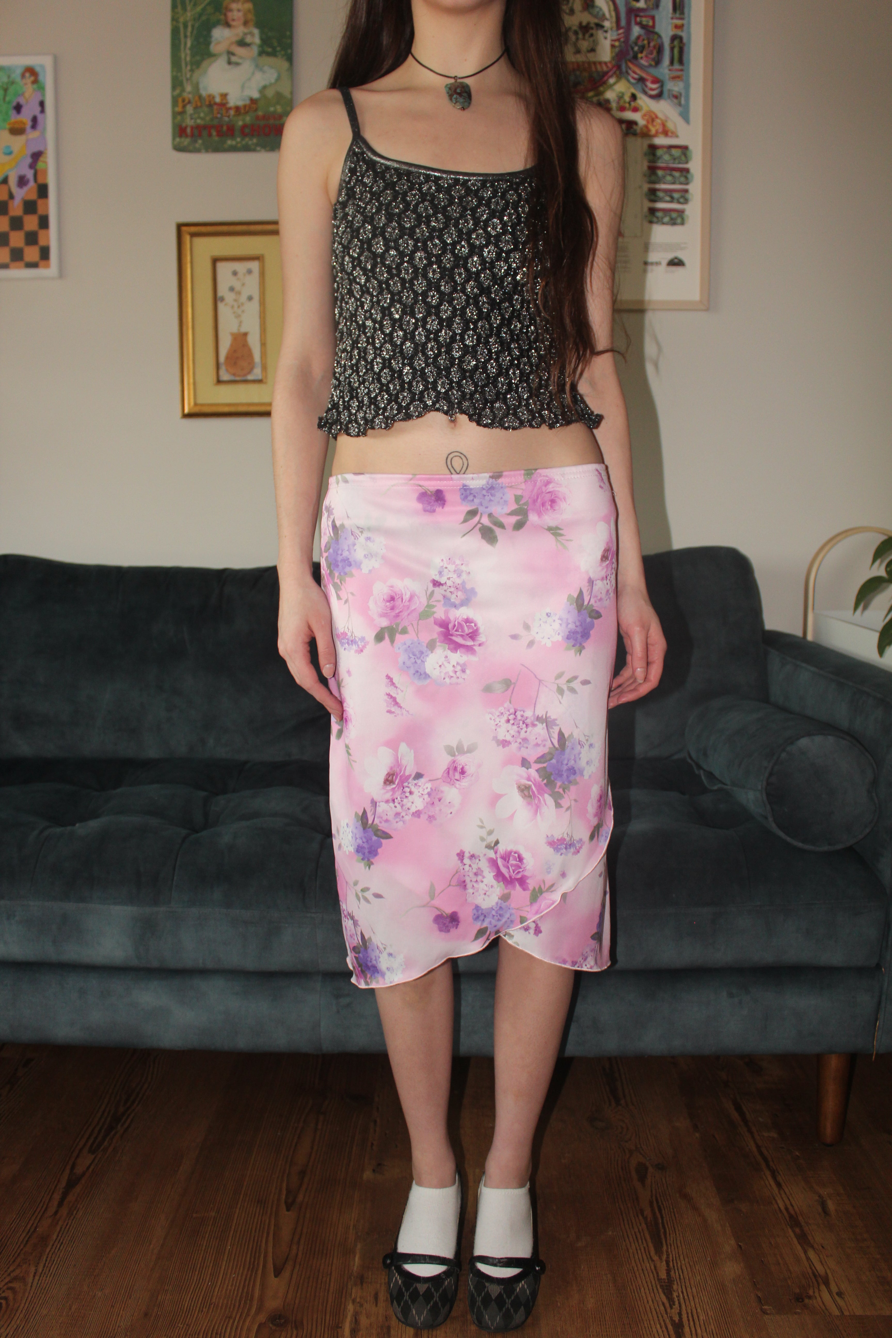 Vintage 90s Floral Midi Skirt (S)