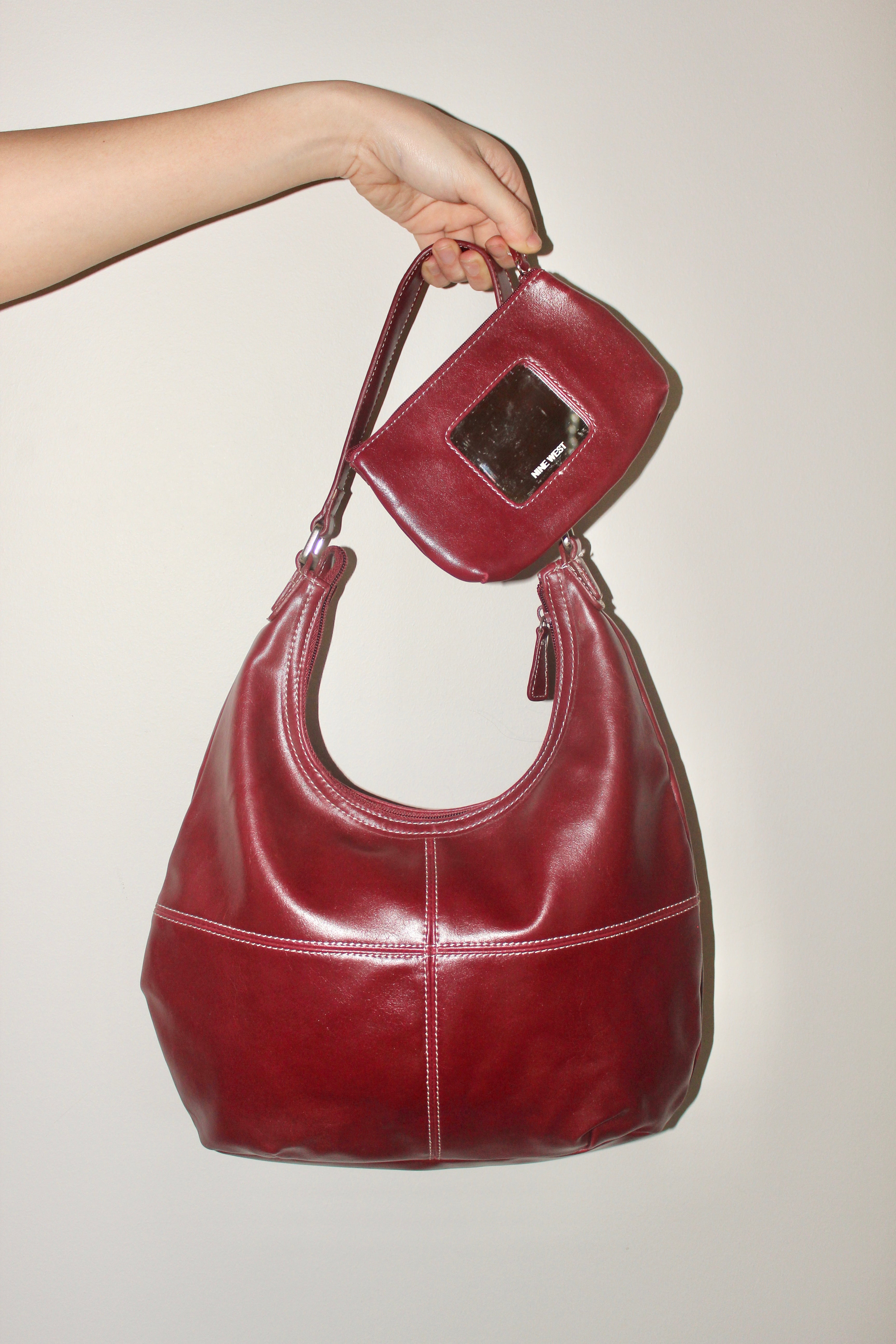 Vintage 90s Cherry Red Tote Purse w/ Matching Wallet