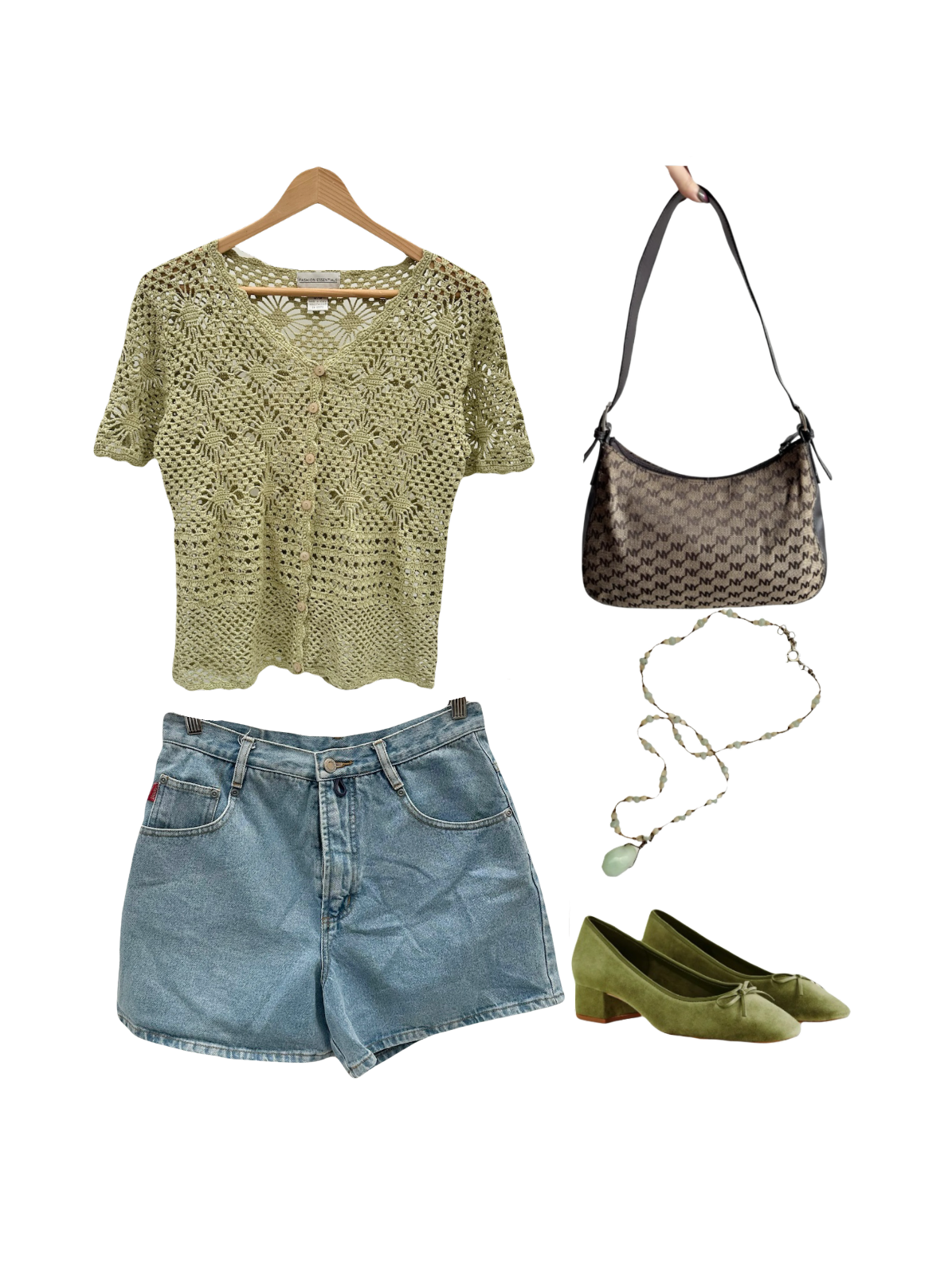 Vintage 90s Avocado Crochet Knit Top (M)