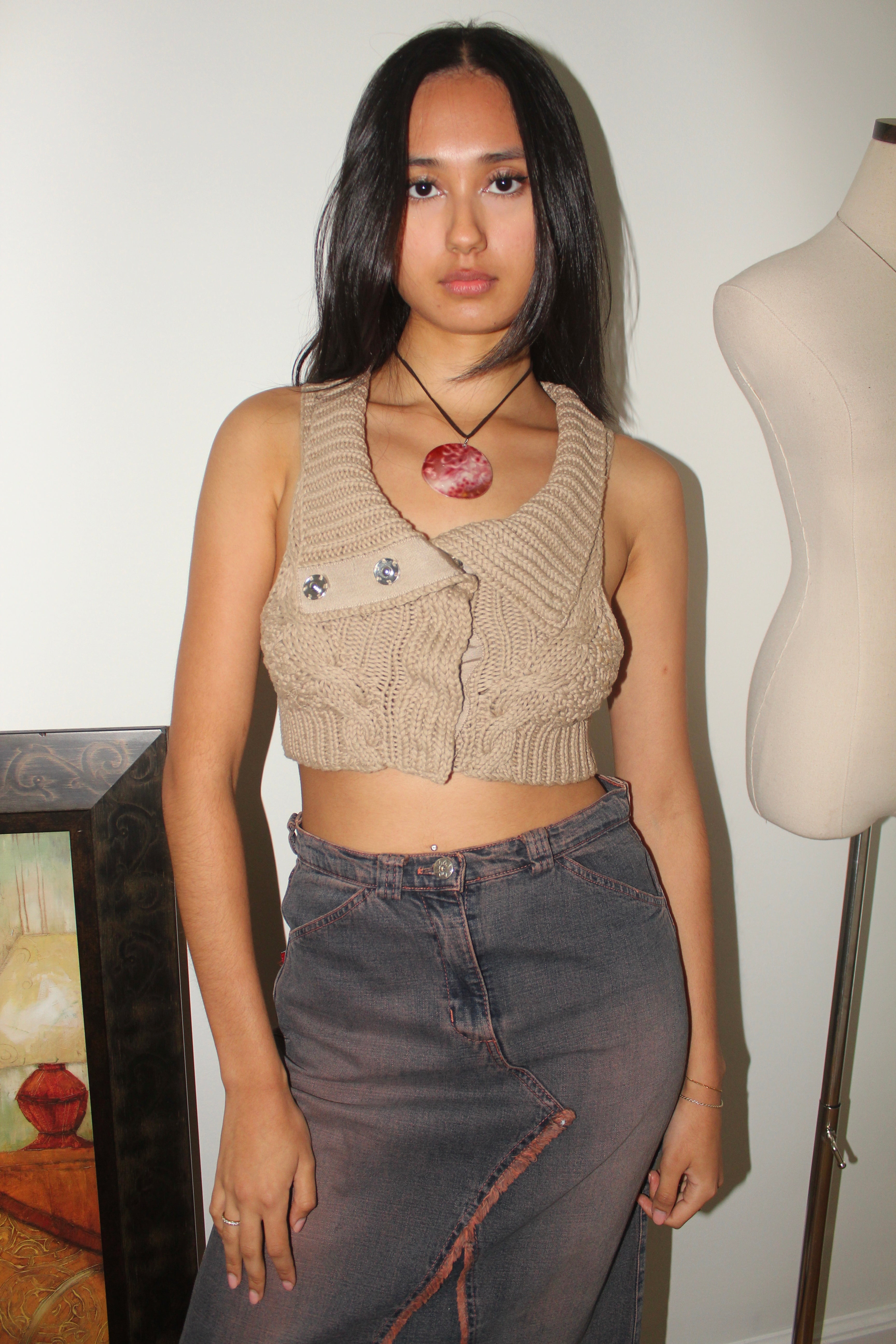 Vintage Y2K GUESS Cream Button Knit (XS)