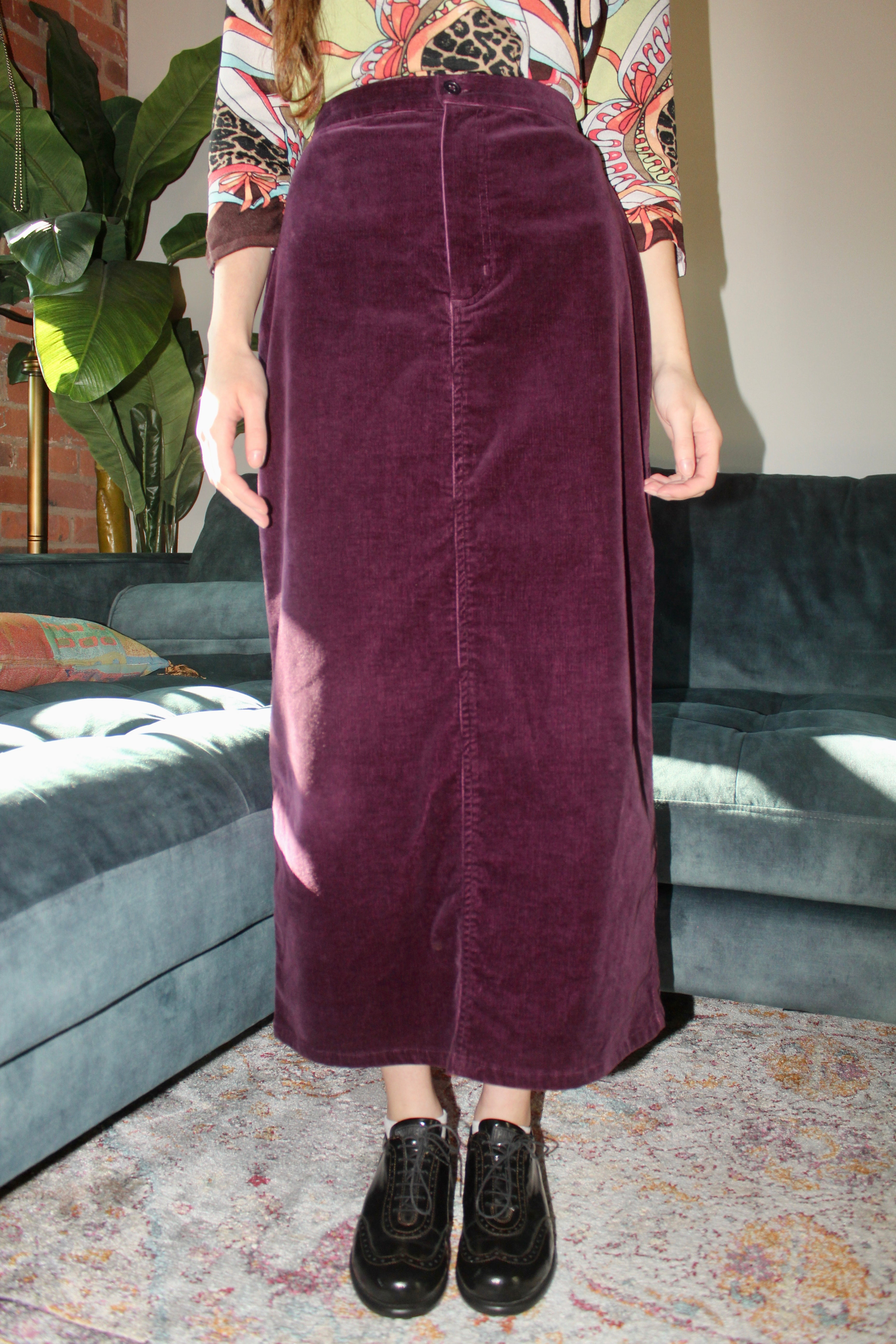 Vintage 90s Grape Corduroy Midi Skirt