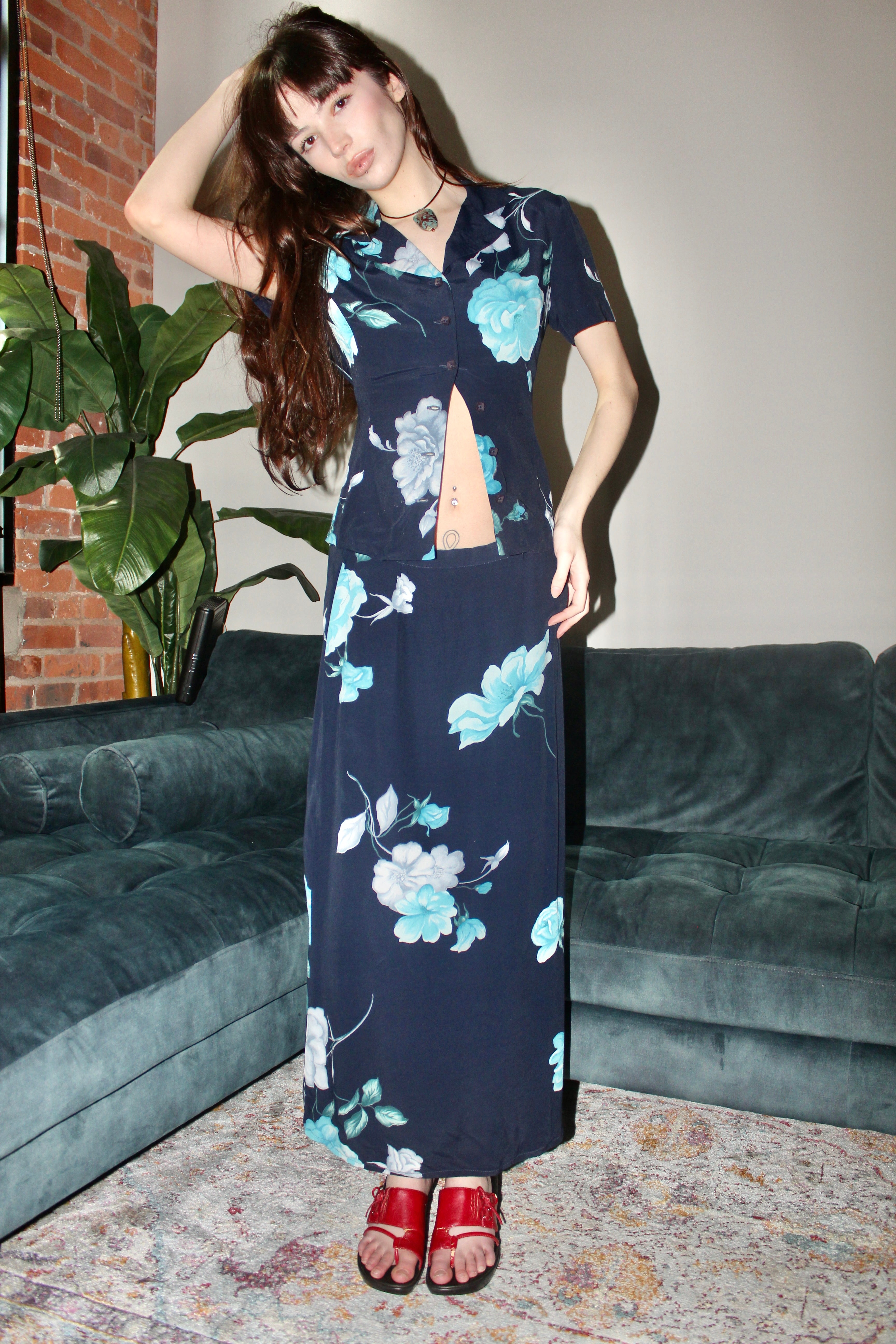 Vintage 90s Short Sleeve Floral Twin Set (S/M)