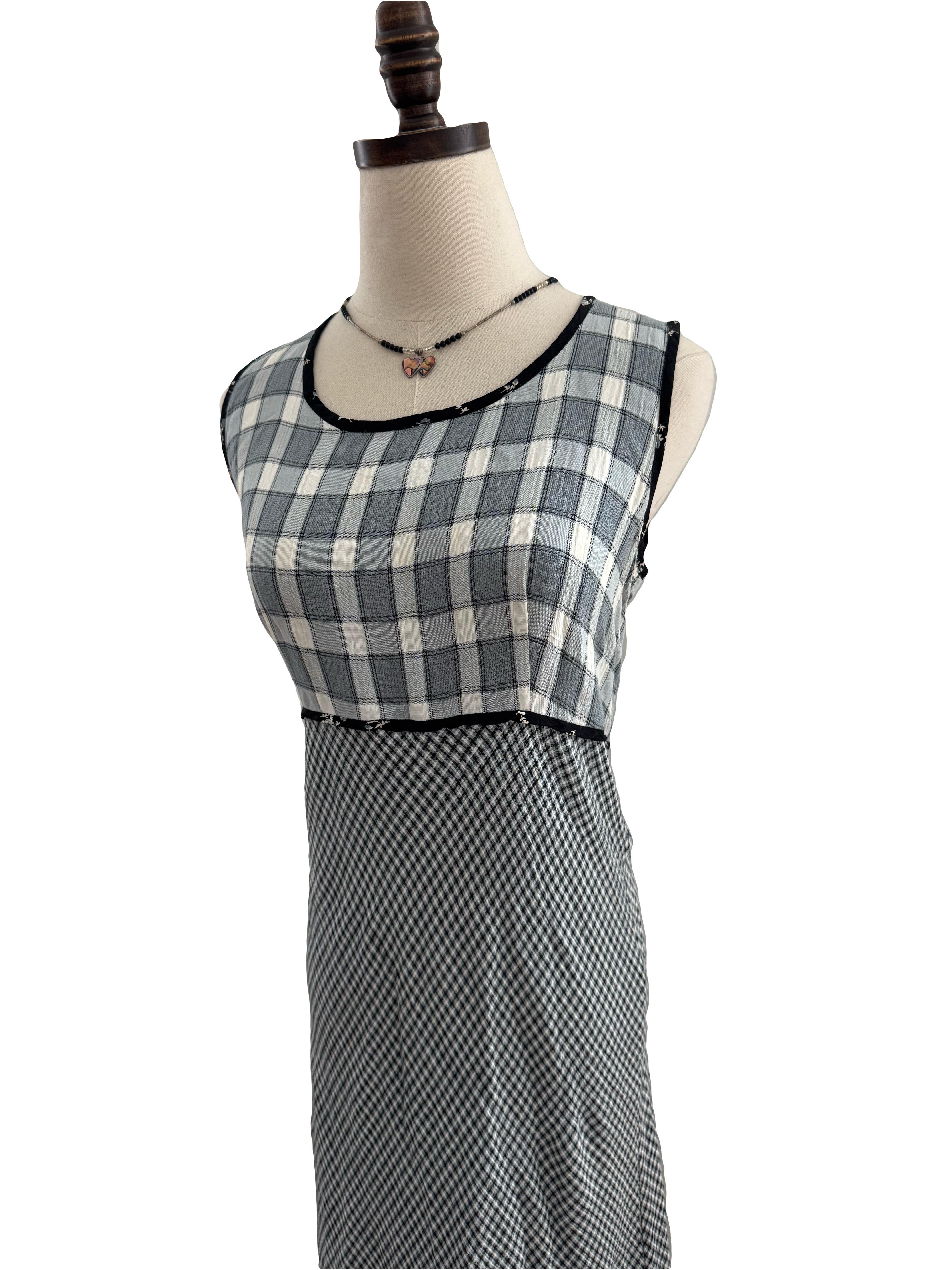 Vintage 90s Mixed Plaid Midi Dress (M)
