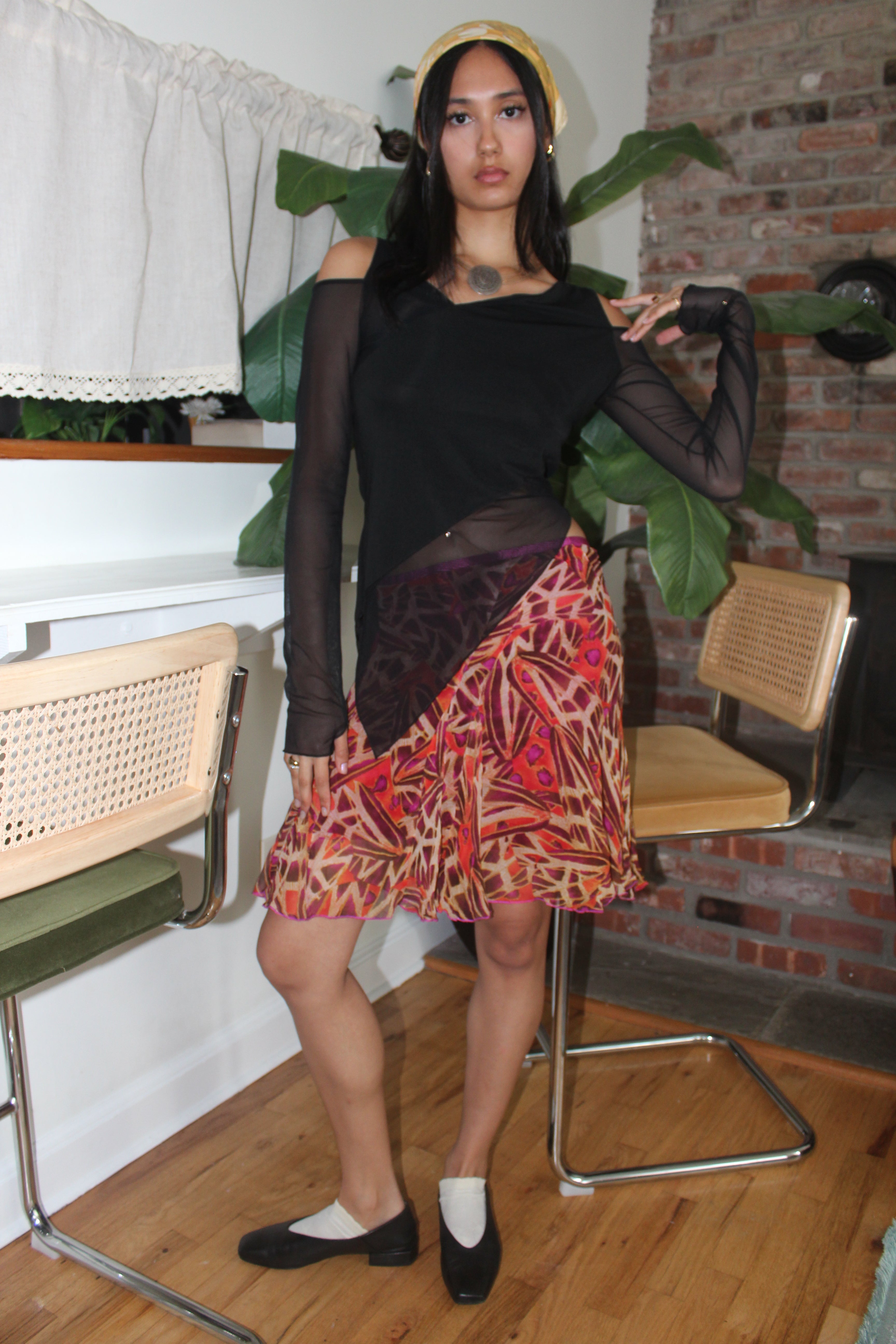 Vintage Asymmetrical Cutout Sheer Knit Top (M)