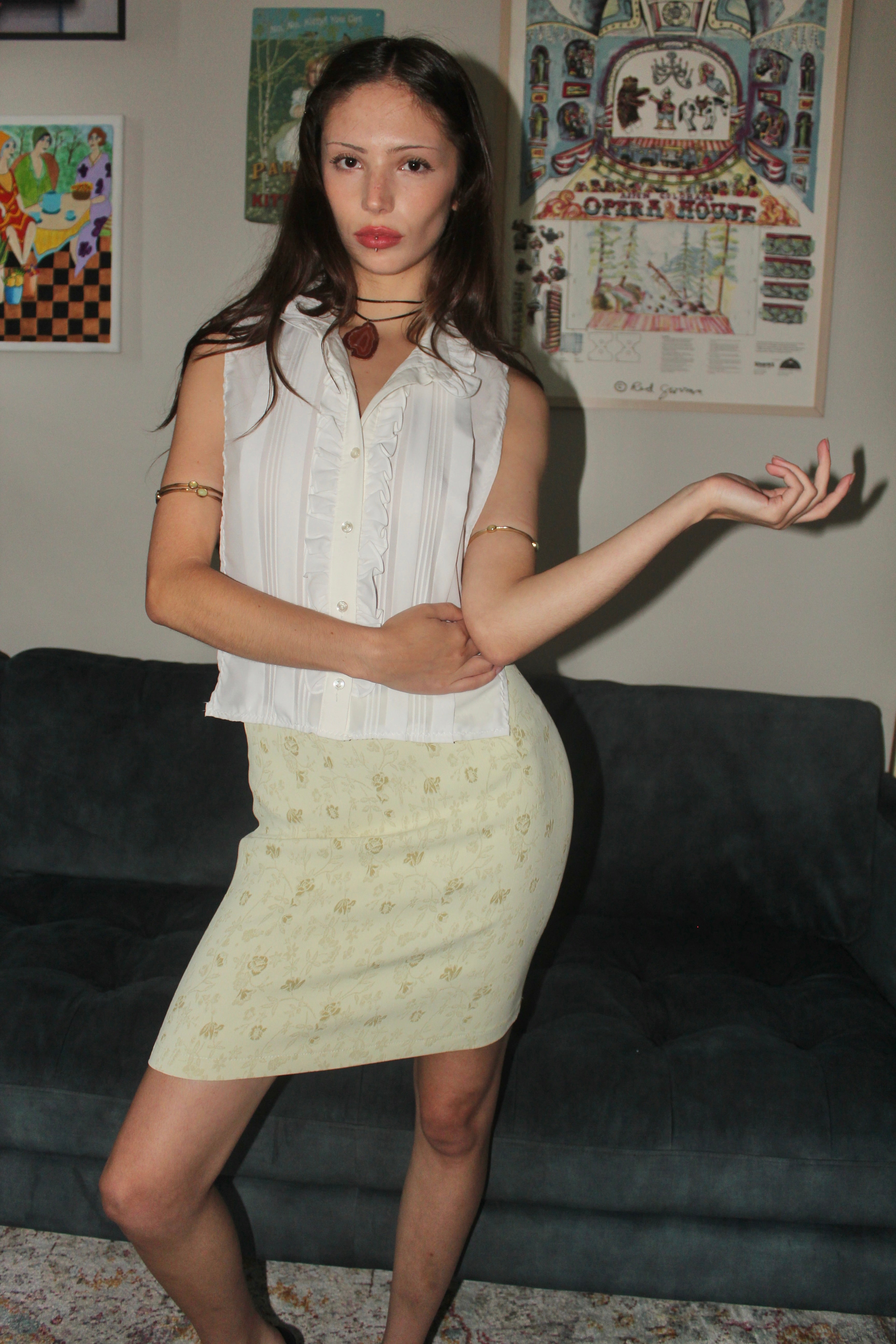 Vintage 90s Split Sides Ruffled Top (S/M)