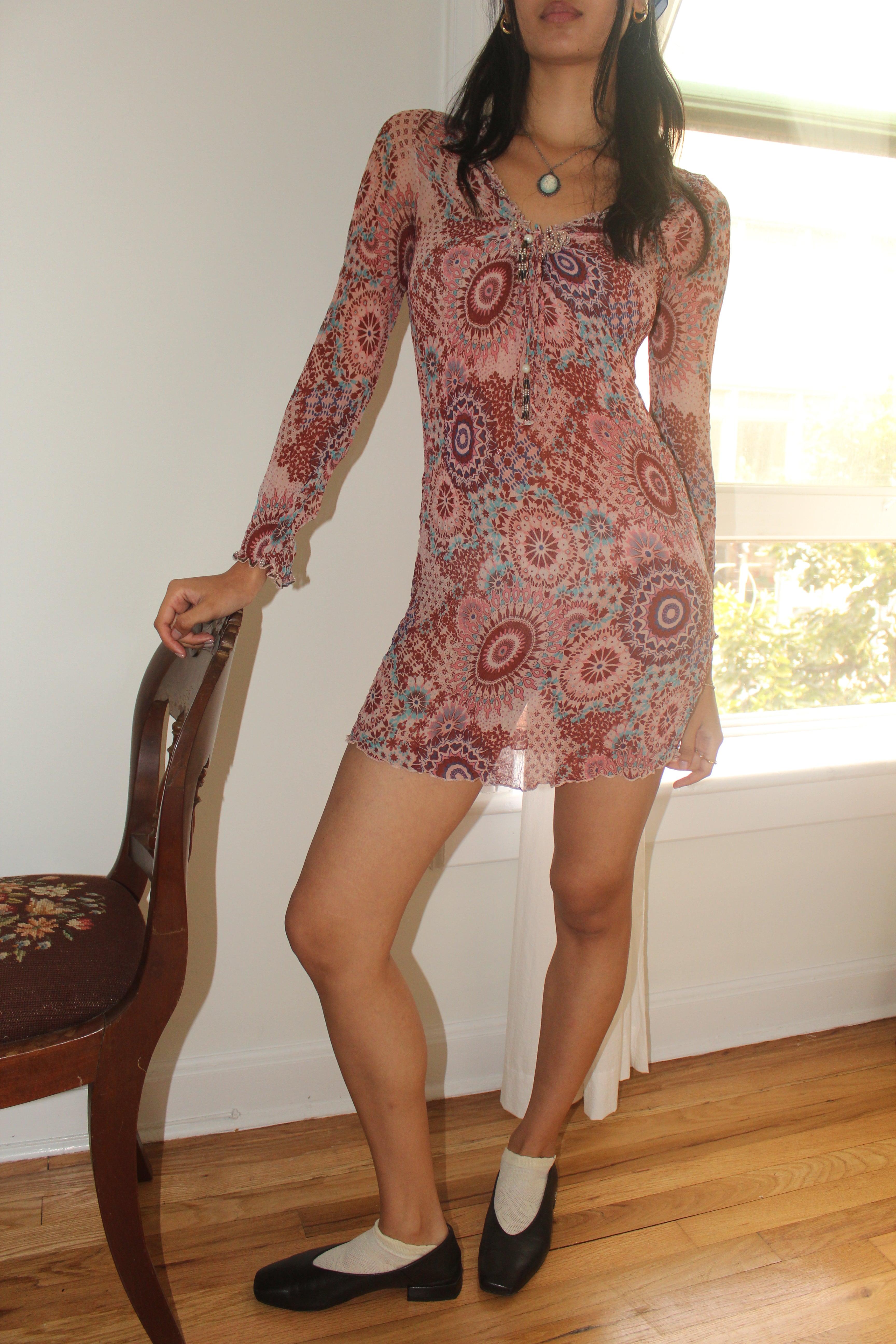 Vintage 90s Silk Paisley Midi Dress (XS/S)