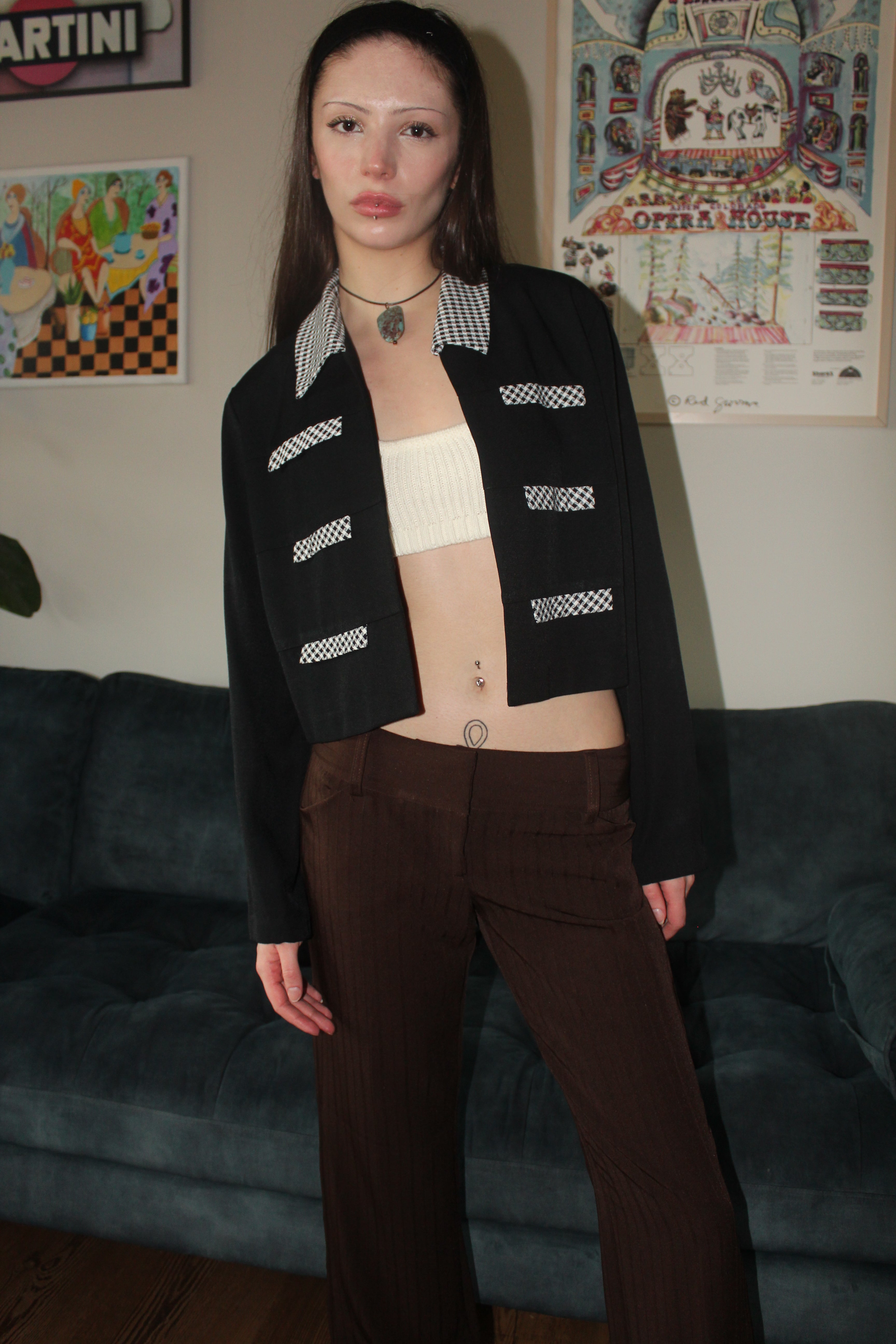 Vintage 90s Contrast Cropped Blazer (M)