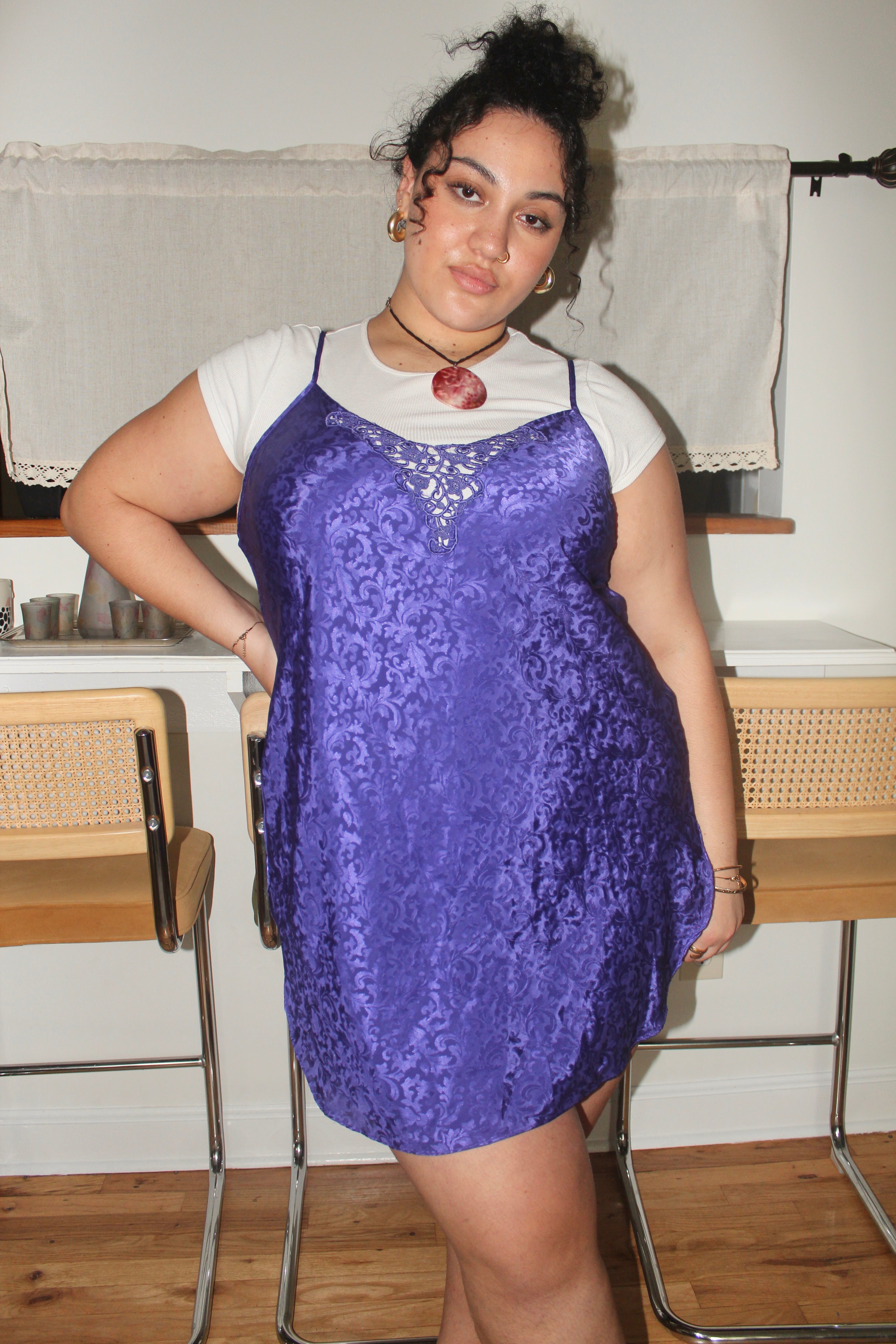 Vintage 90s Violet Lace Mini Slip (L)