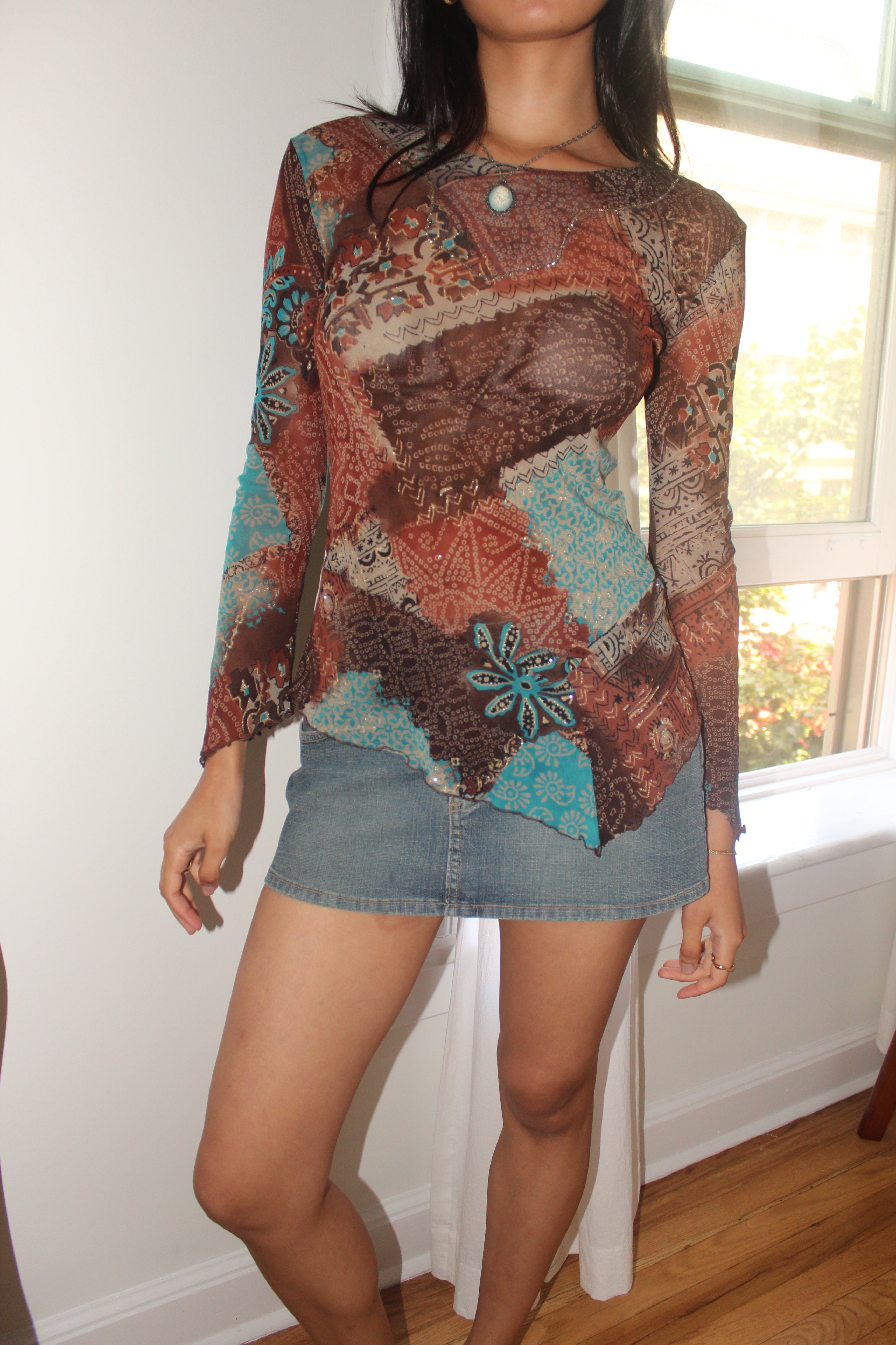 Vintage 90s Patchwork Asymmetrical Long Sleeve (S)