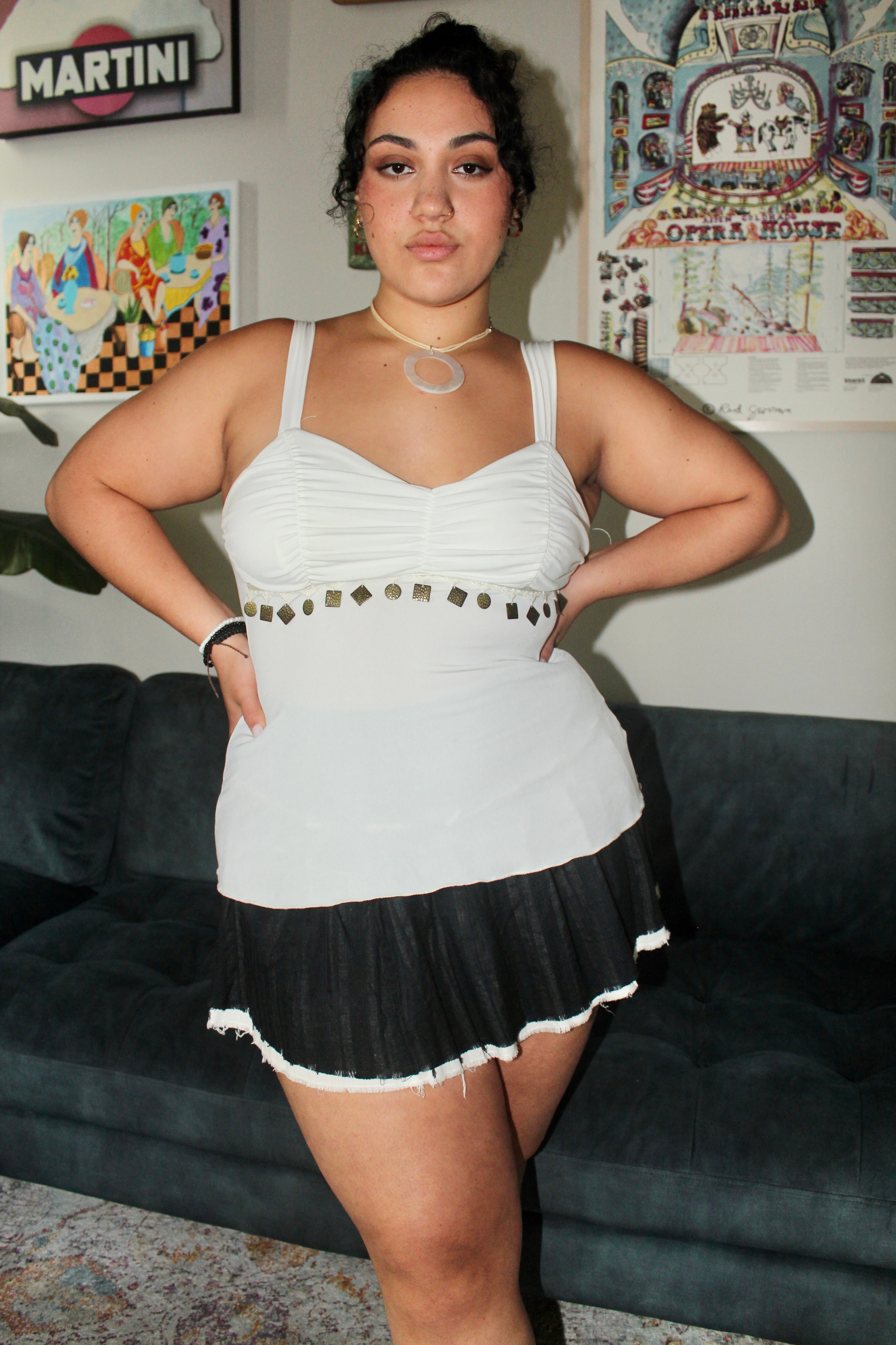 Vintage 90s Ruched Tassel Tank (L)