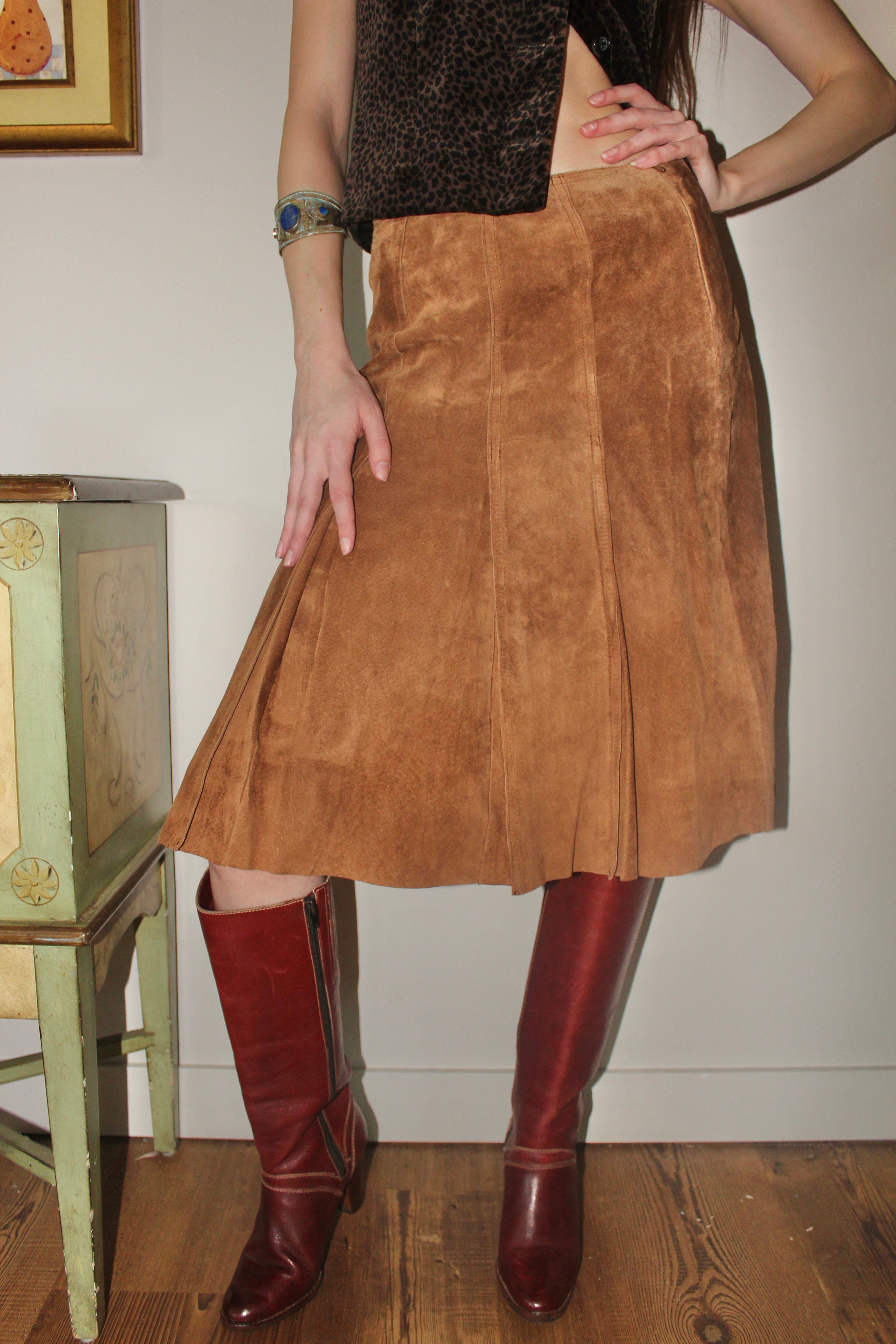 Vintage 80s Leather Midi Skirt (S)