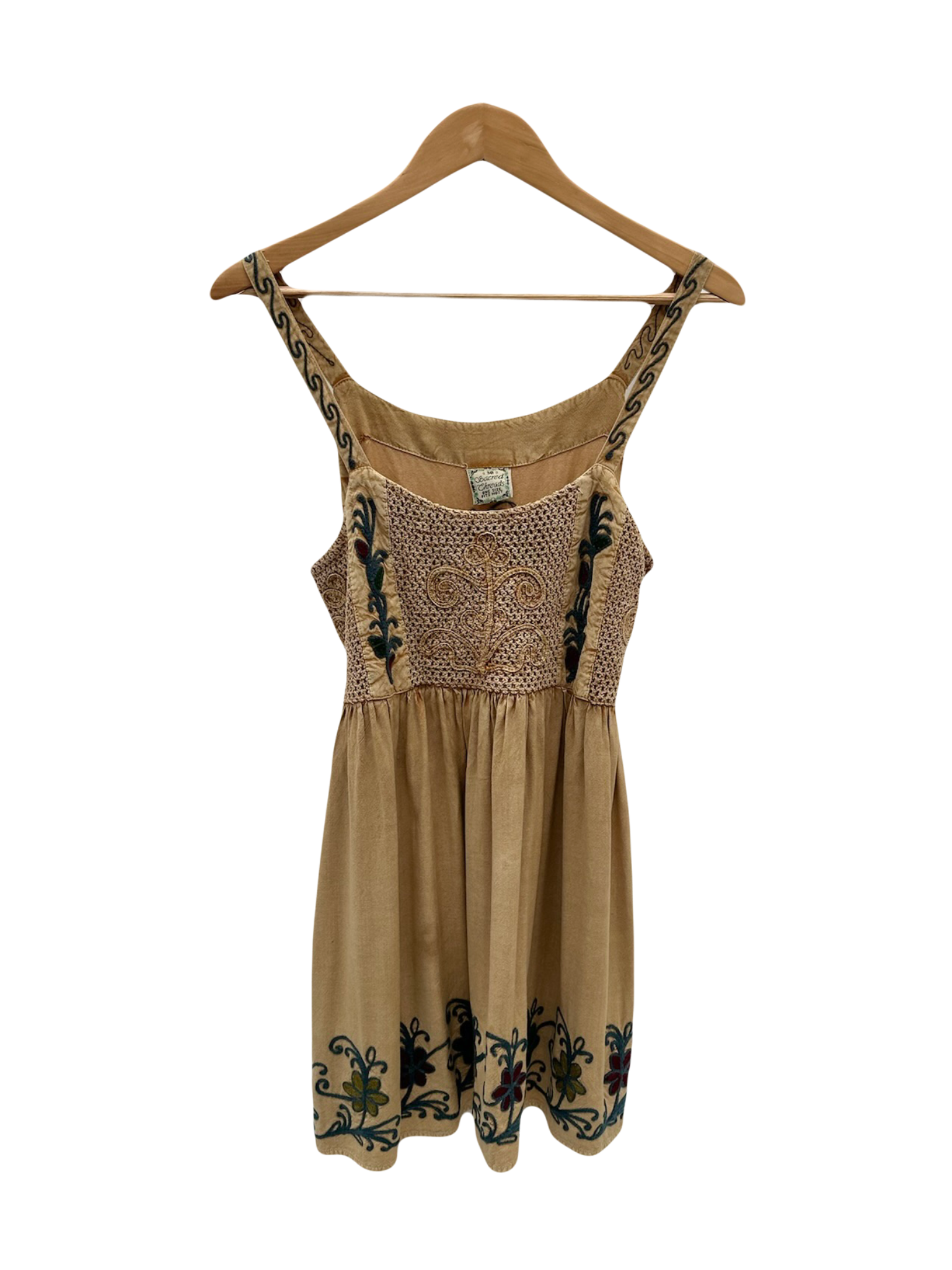 Vintage 90s Embroidered Mini Dress with Tie (S/M)