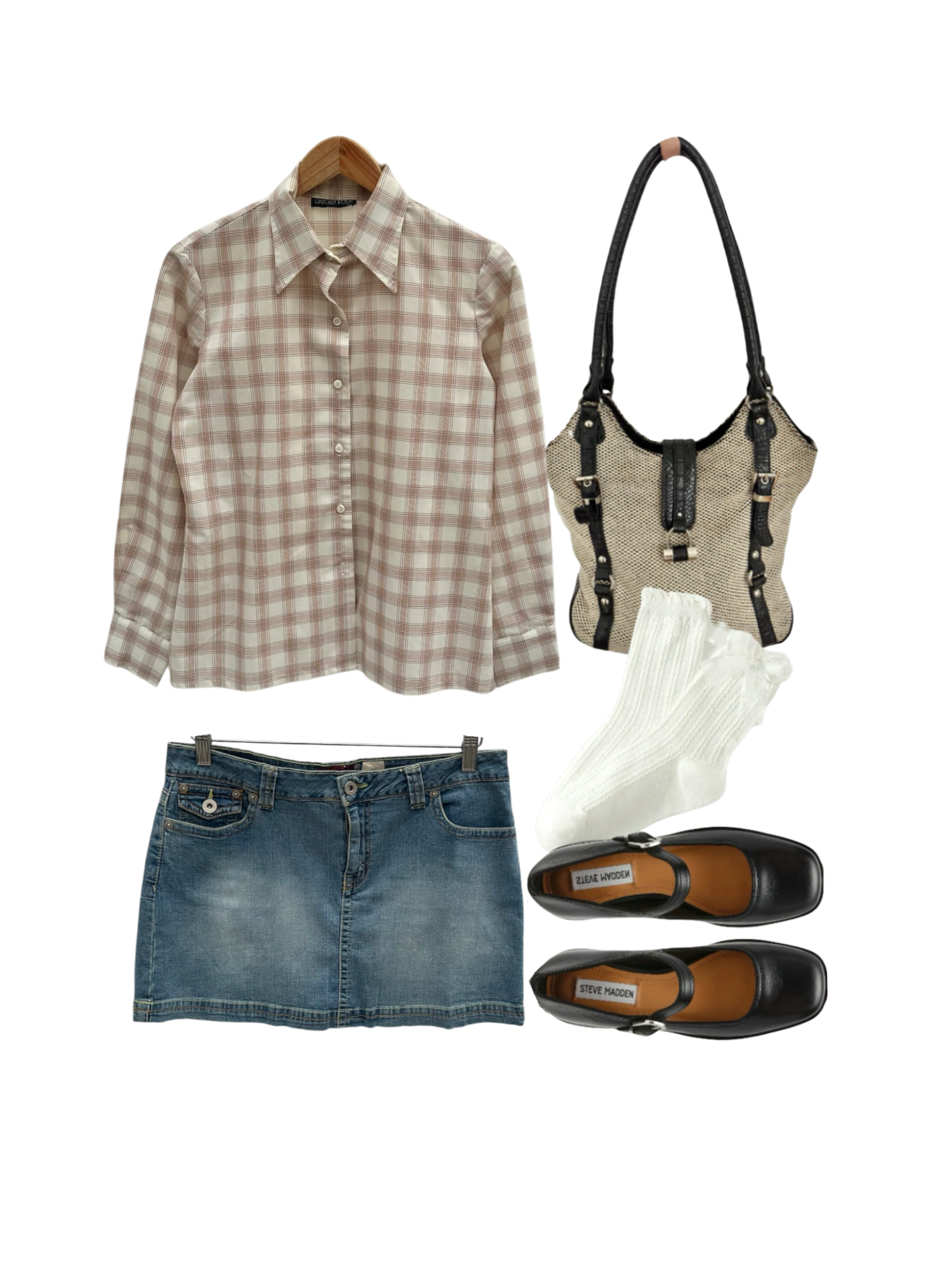 Vintage 90s Peach Plaid Button Up (M)