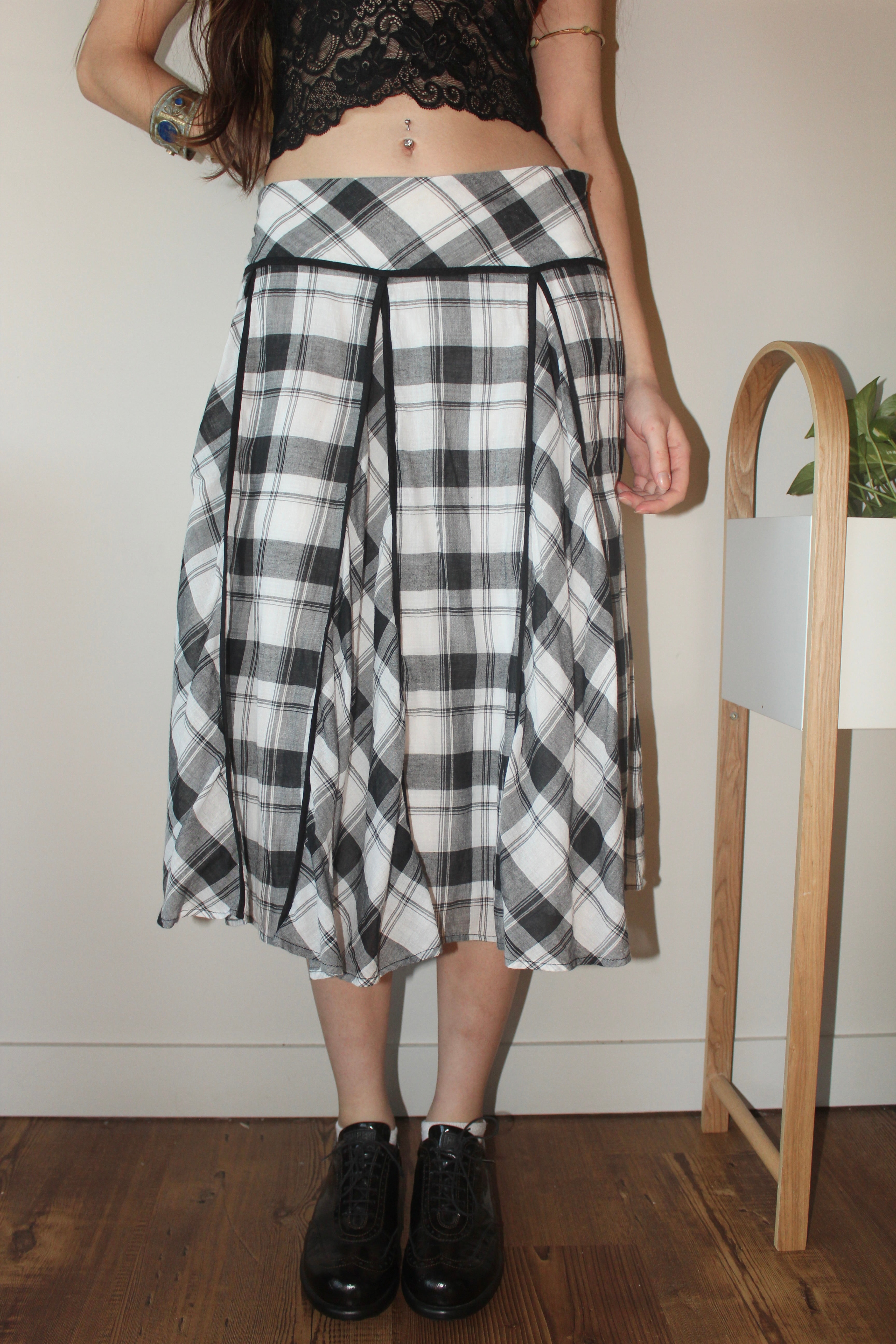 Vintage Y2K Mixed Plaid Midi Skirt (M)