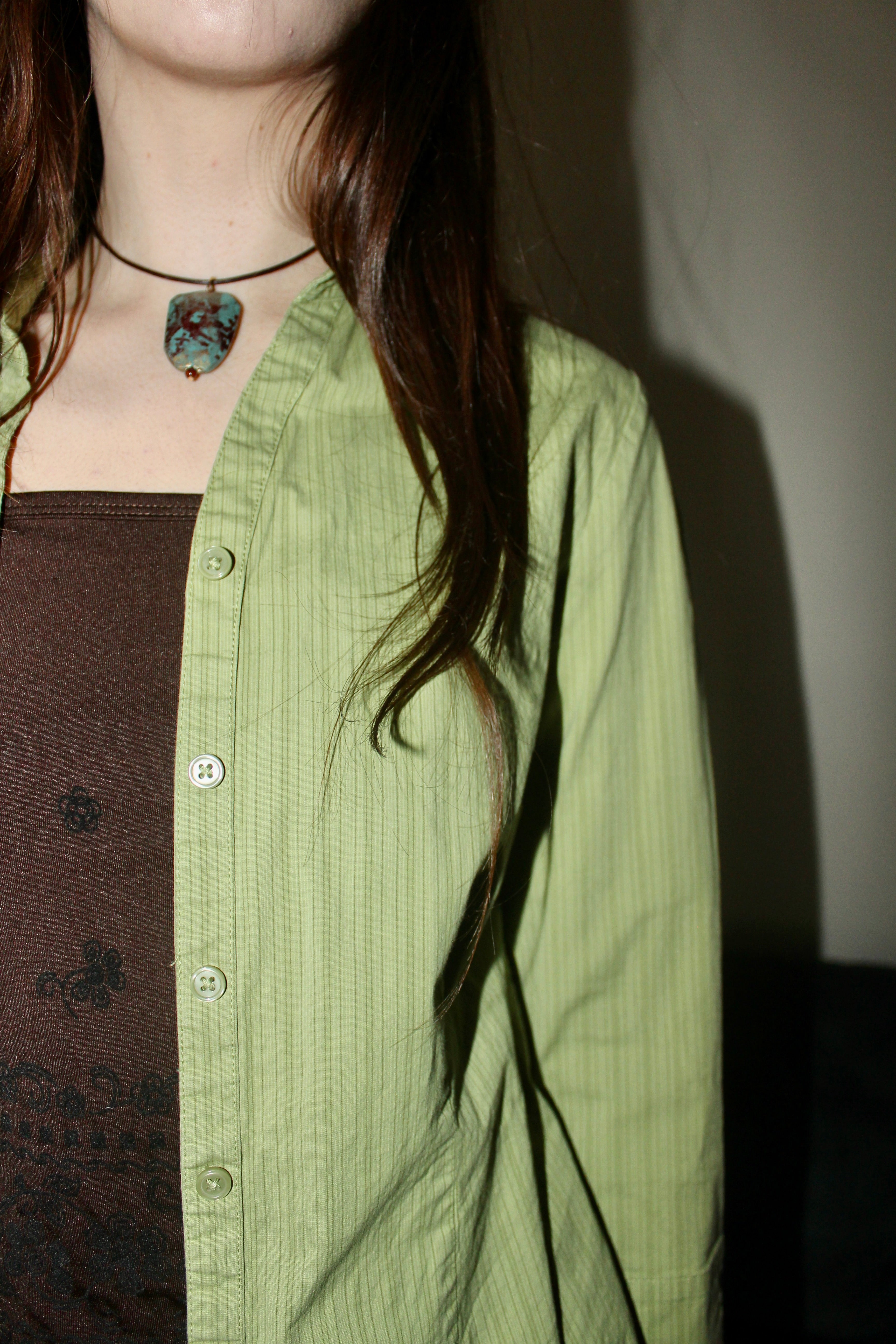 Vintage 90s Green Striped Button Up (S)