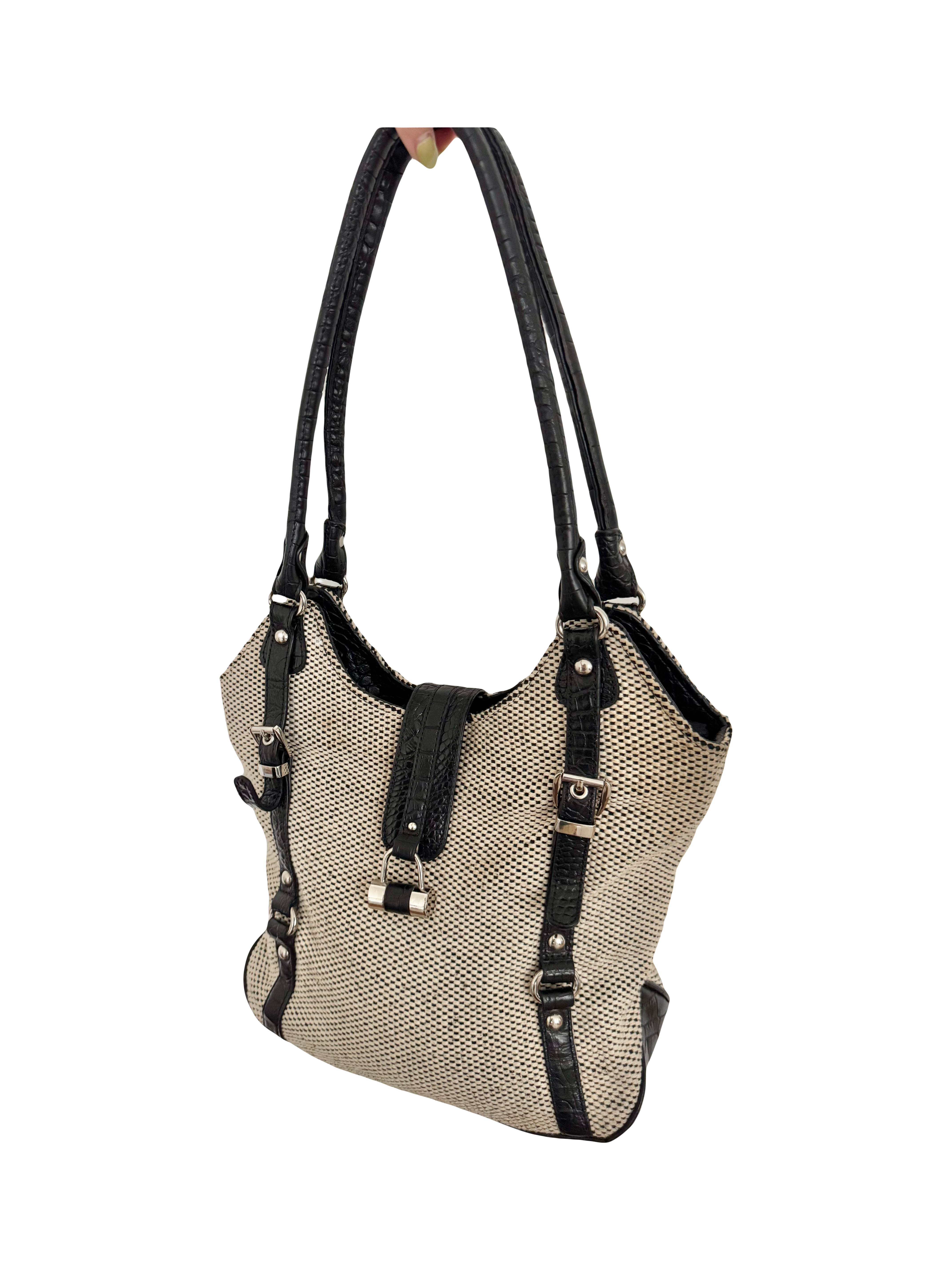 Vintage 90s Textured Moto Shoulder Purse