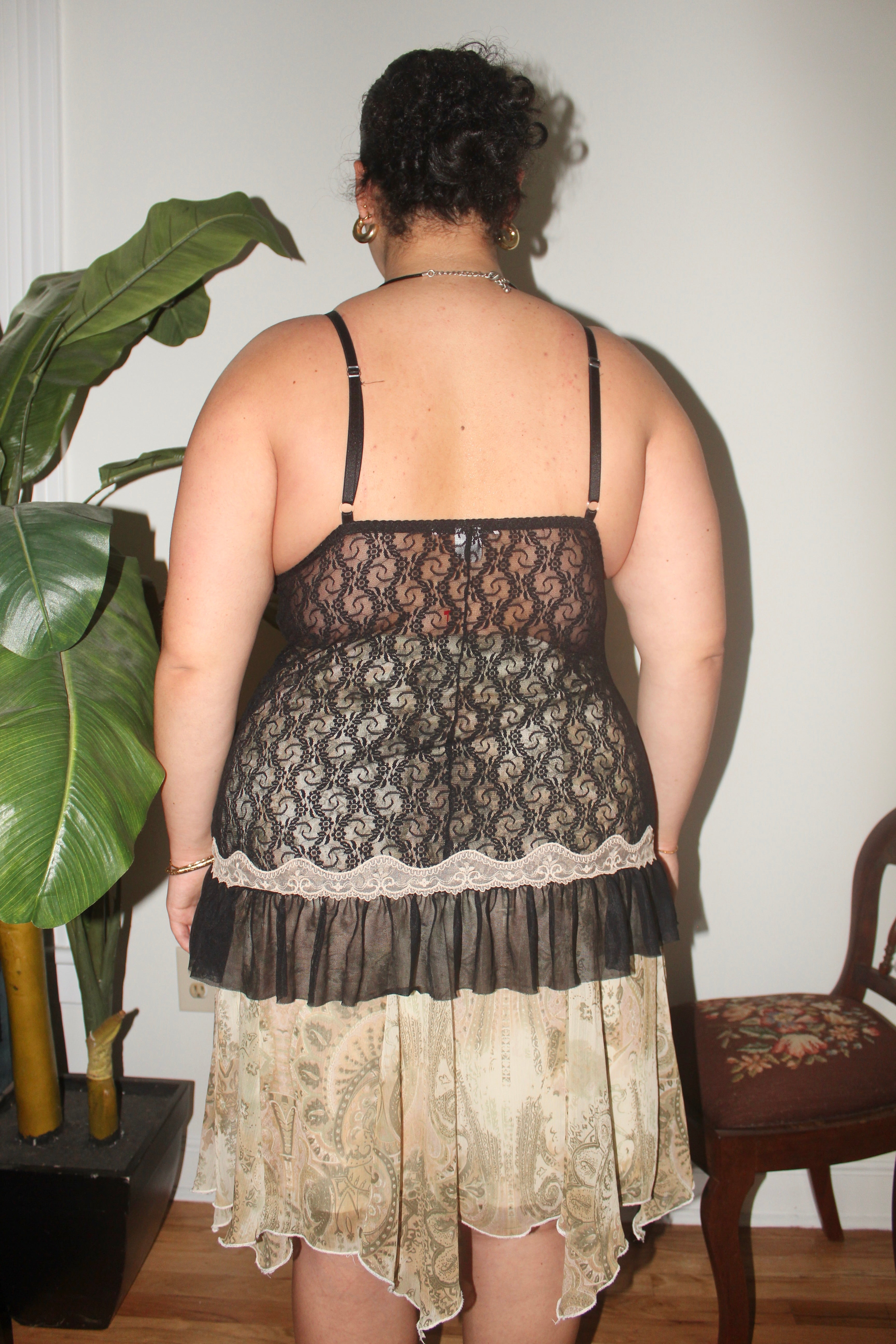 Vintage 90s Lace Embroidered Bustier Top (L)