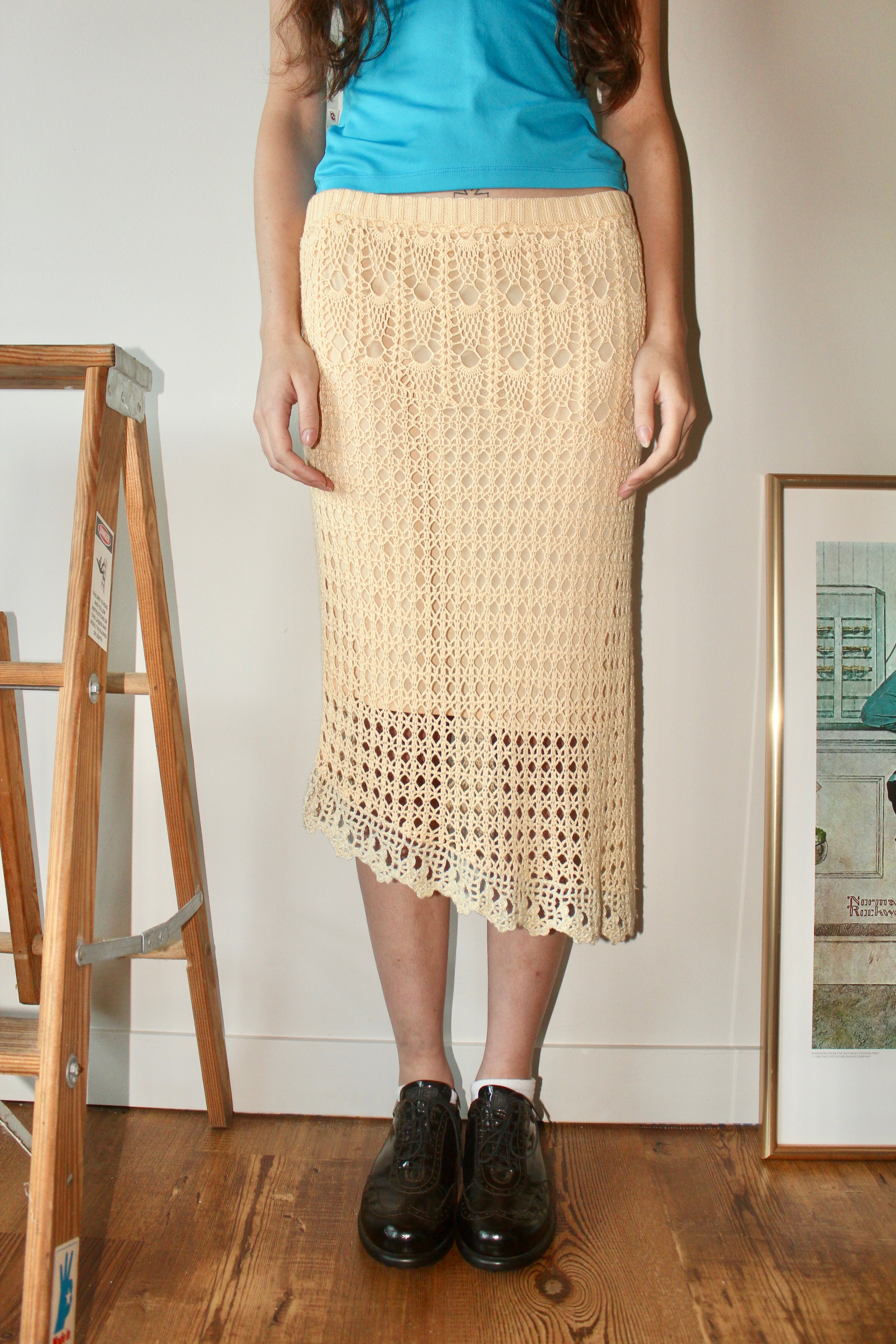 Vintage DKNY Crochet Asymmetrical Midi Skirt (S-M)