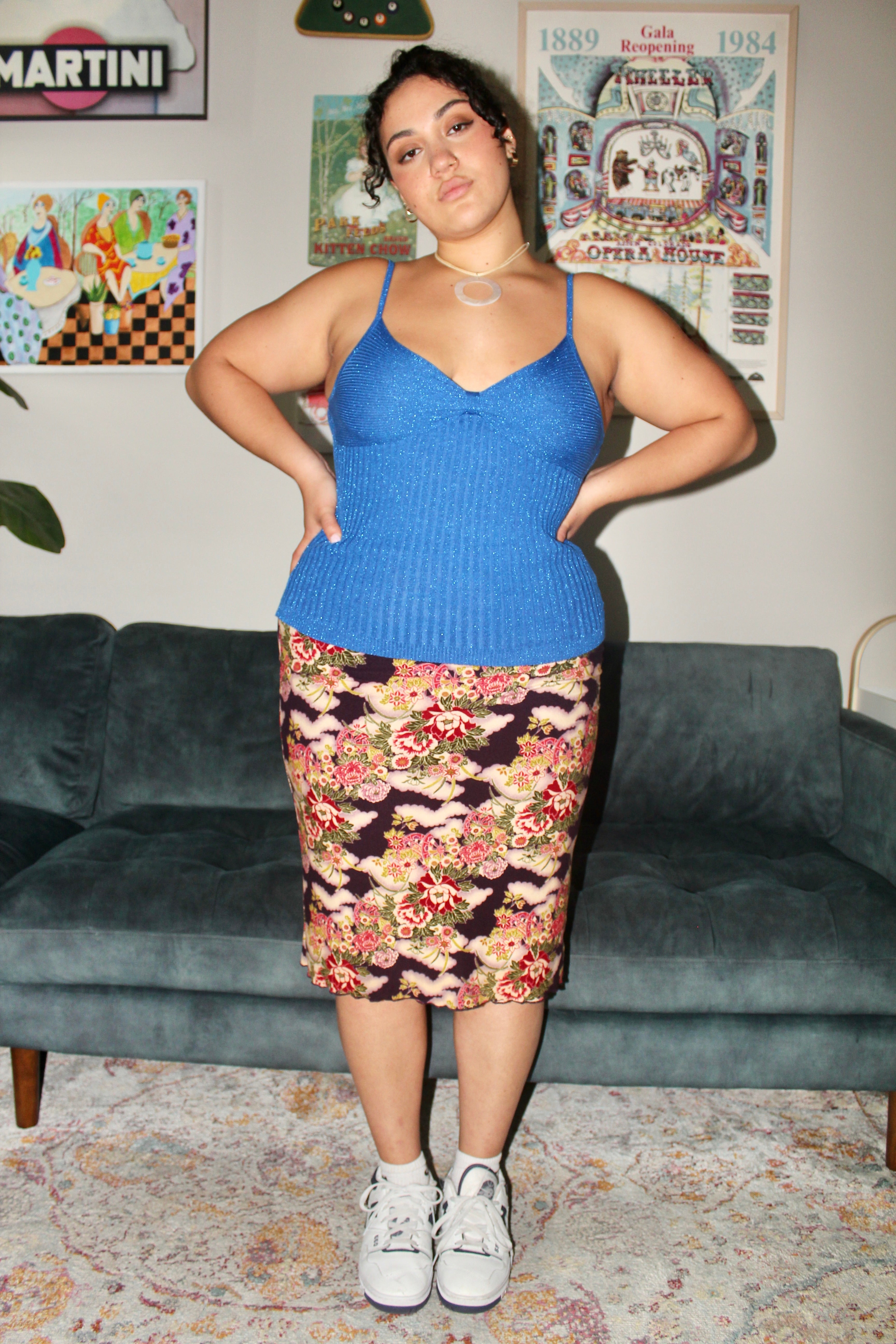 Vintage 90s Floral Knit Midi Skirt (L)