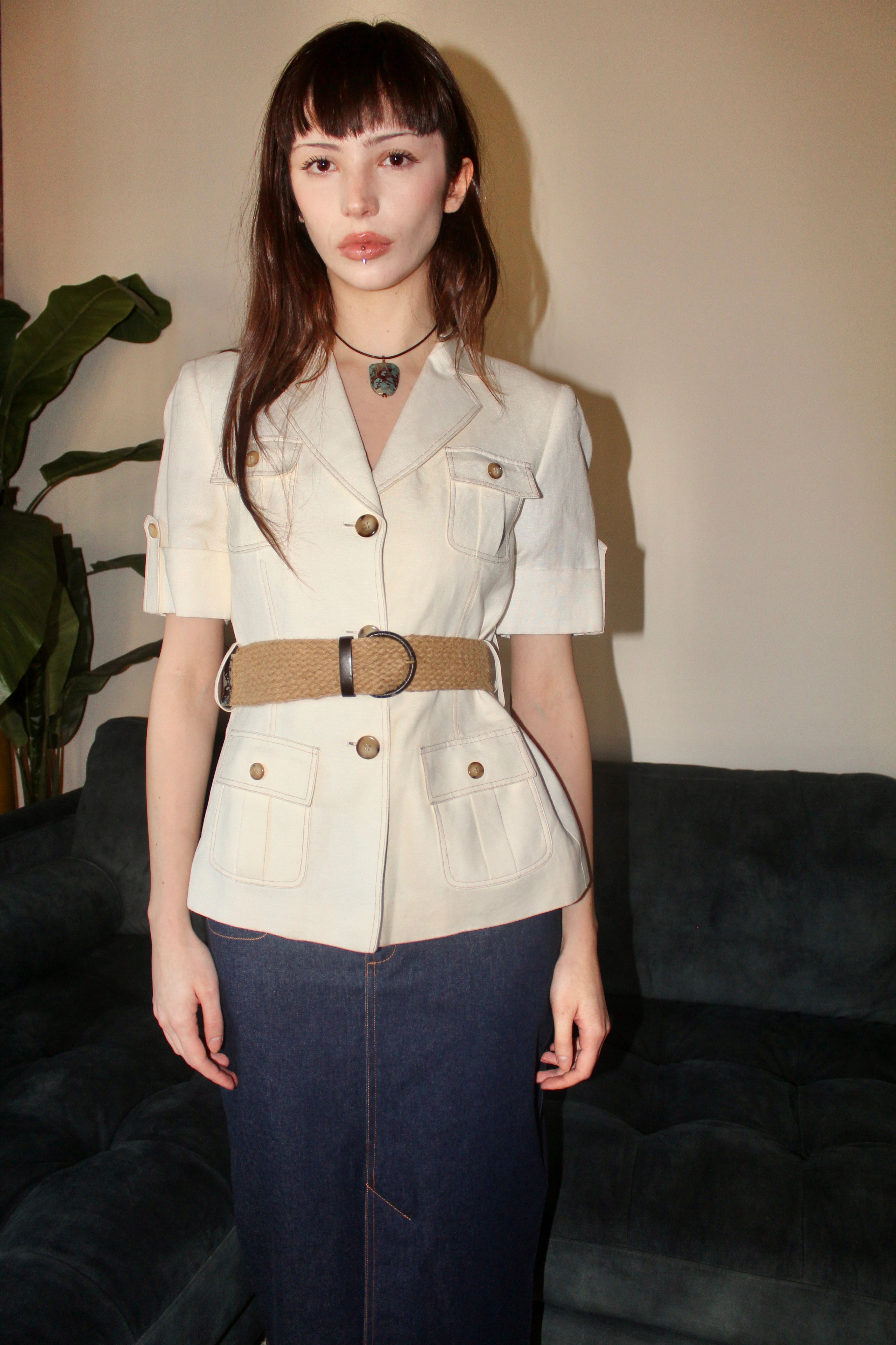 Vintage Belted Suit Cropped Suit Top (M)