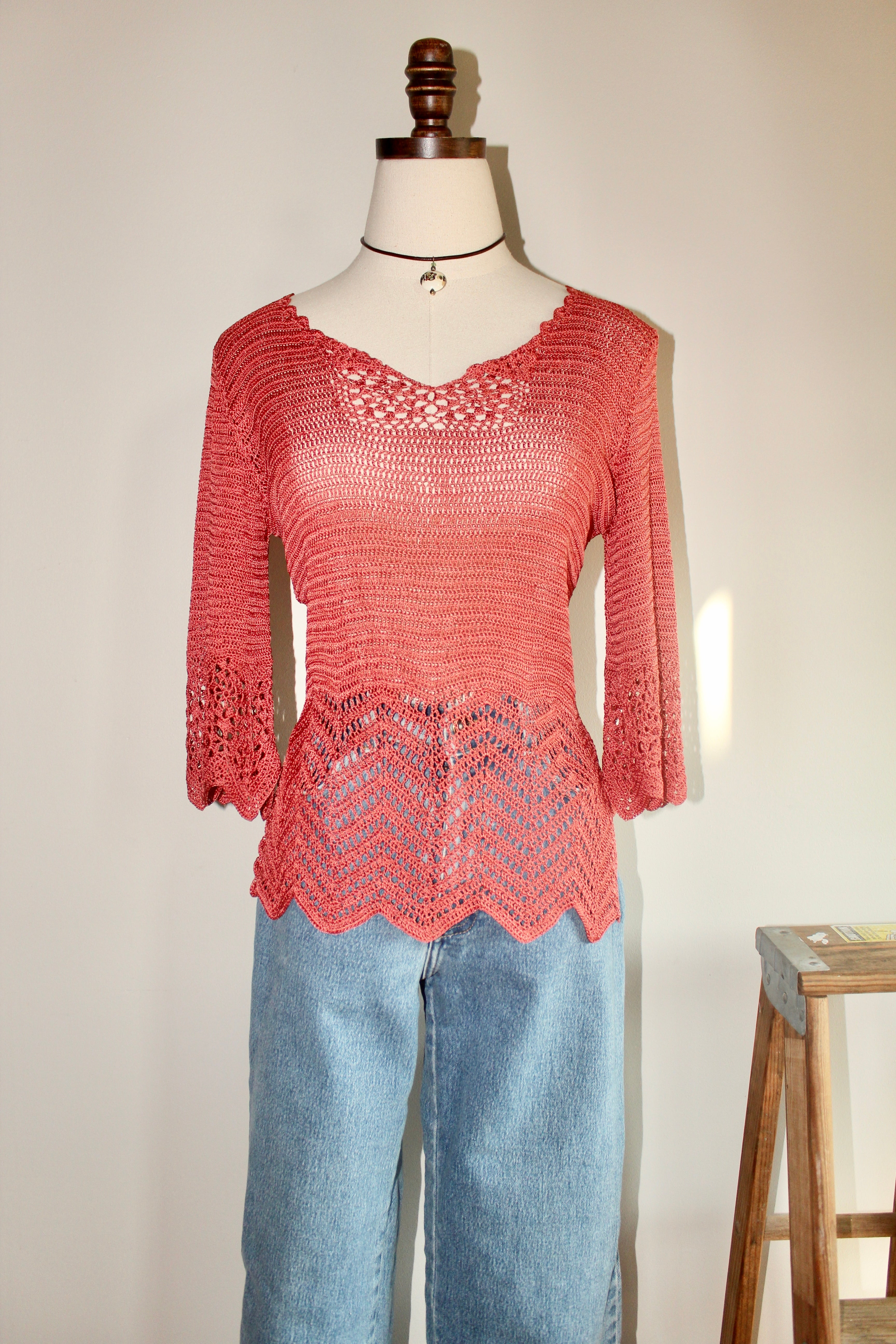 Vintage 90s Dainty Coral Knit Top (M)
