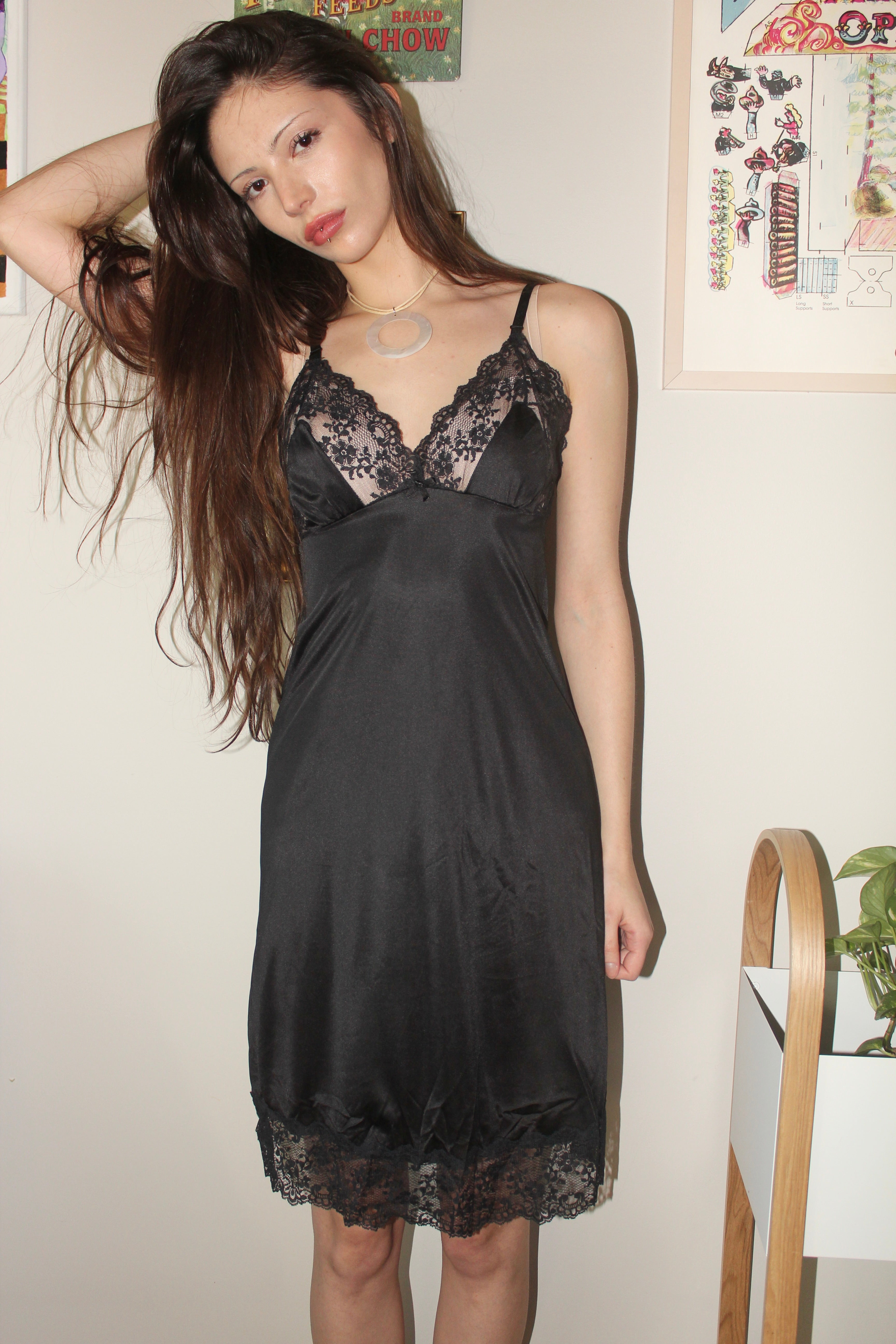 Vintage 80s Lace Midi Slip (S)