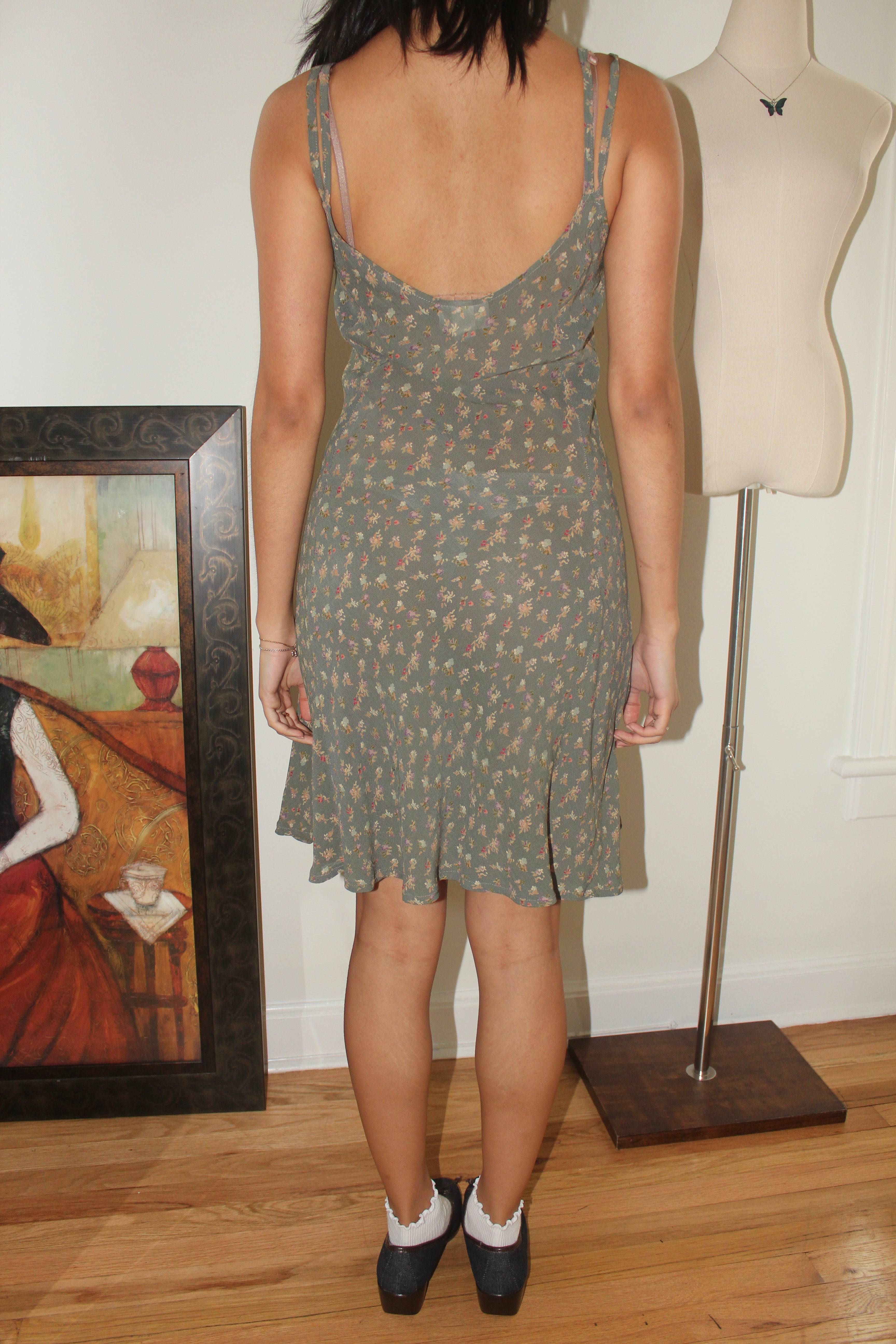 Vintage 90s Dainty Peasant Floral Midi Dress (S/M)