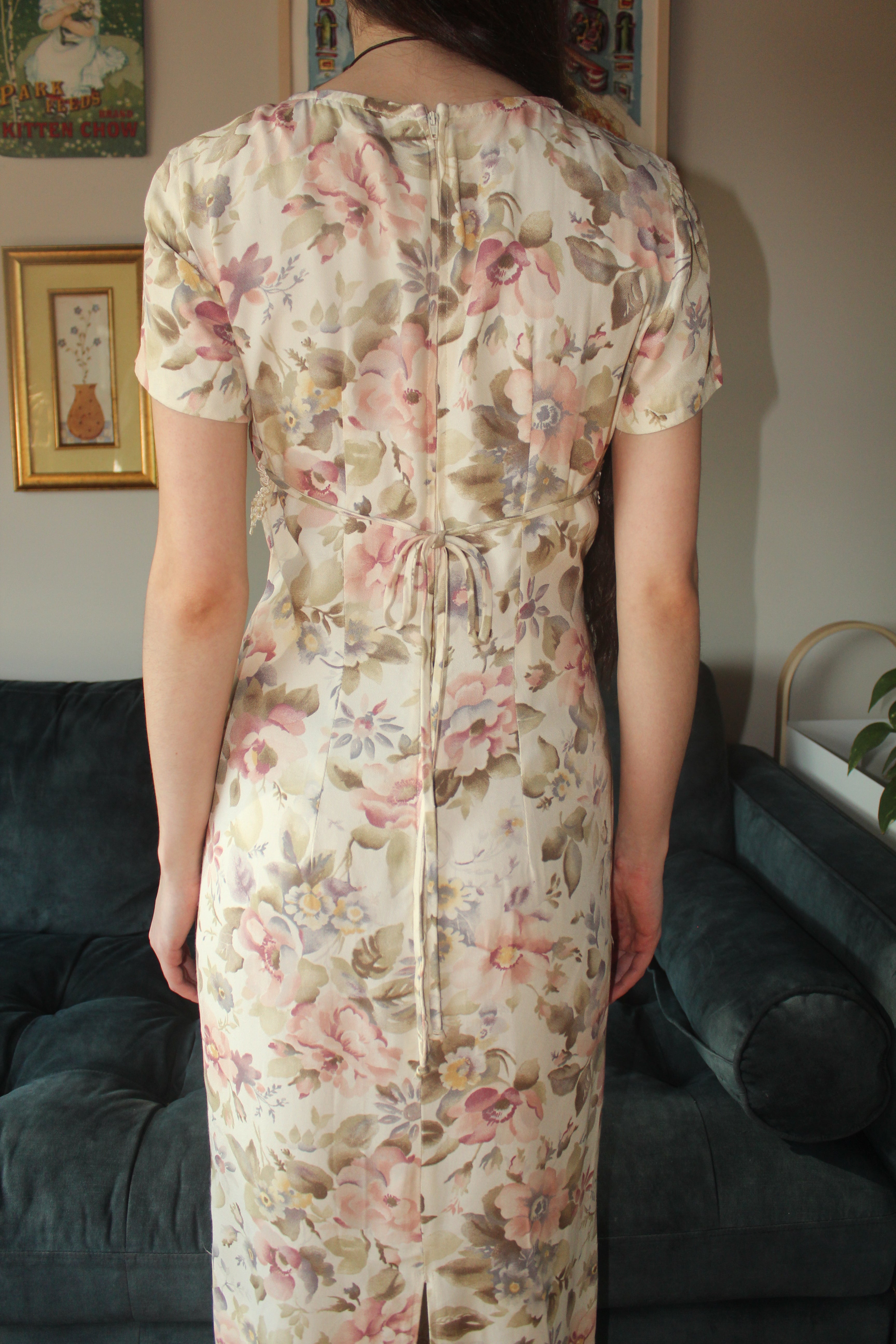 Vintage 80s Floral Prairie Midi Dress (S)