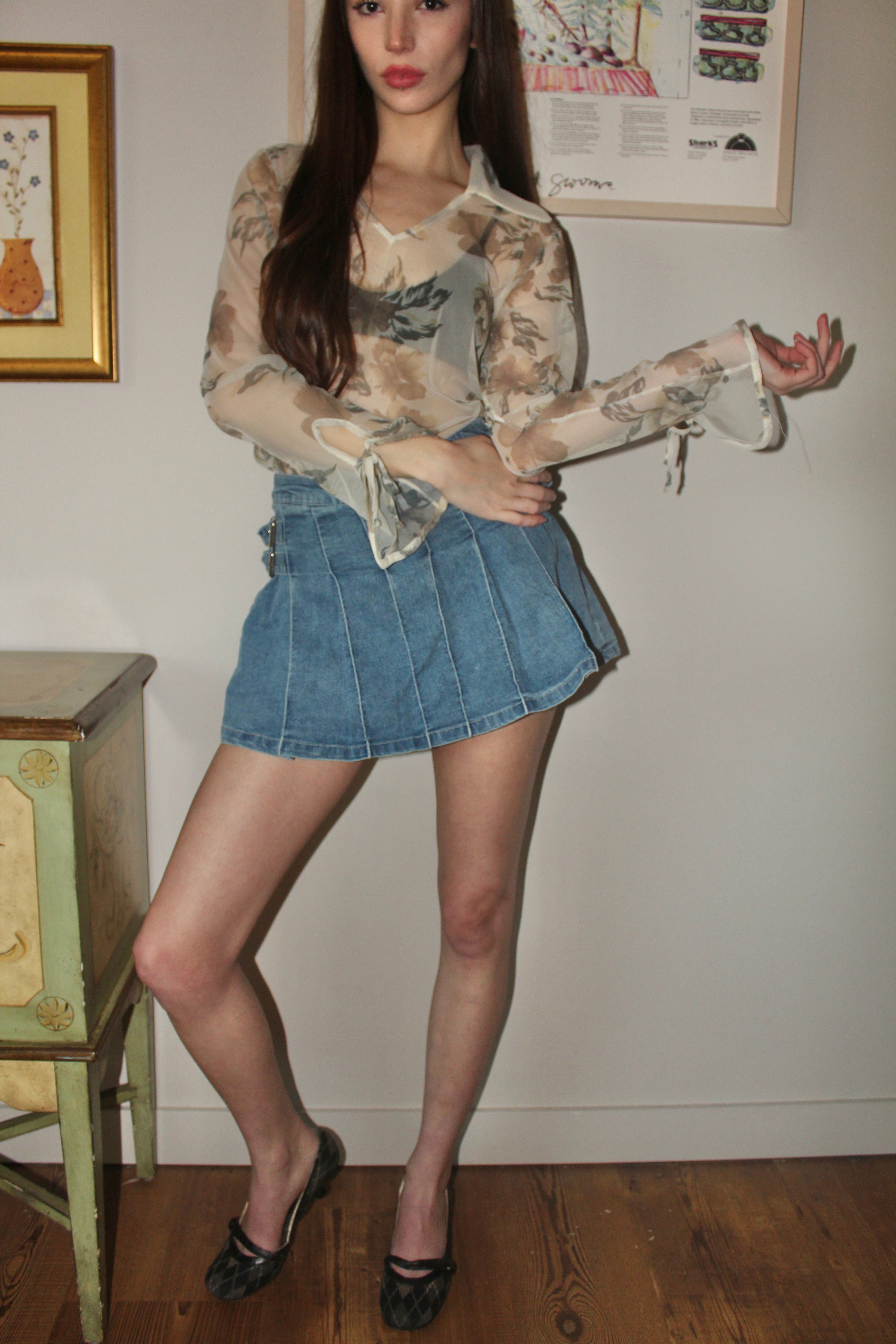 Vintage 90s Sheer Patterned Blouse (M)