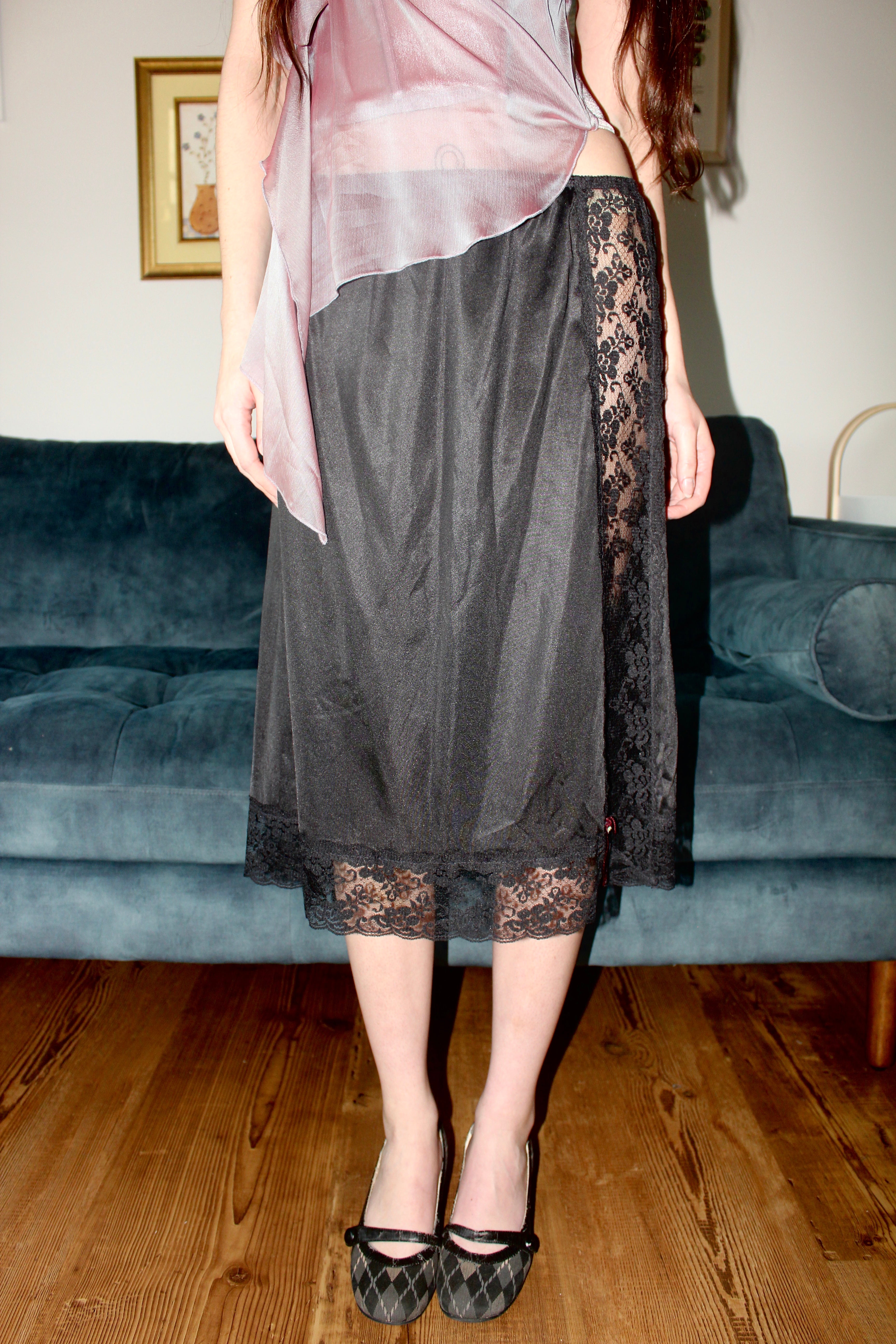 Vintage 60s Lace Insert Midi Skirt (S/M)