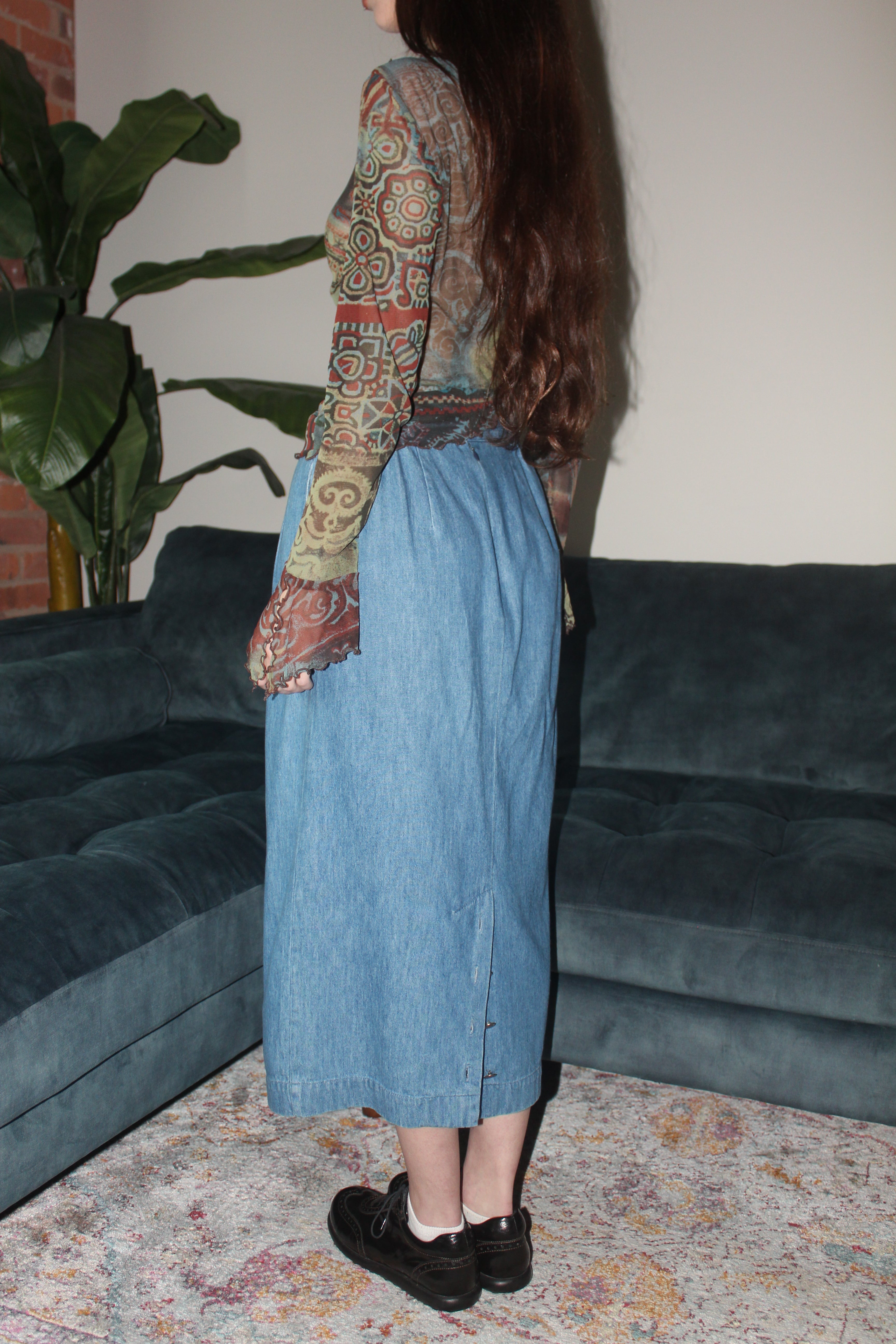 Vintage 90s Mom Denim Midi Skirt (S)