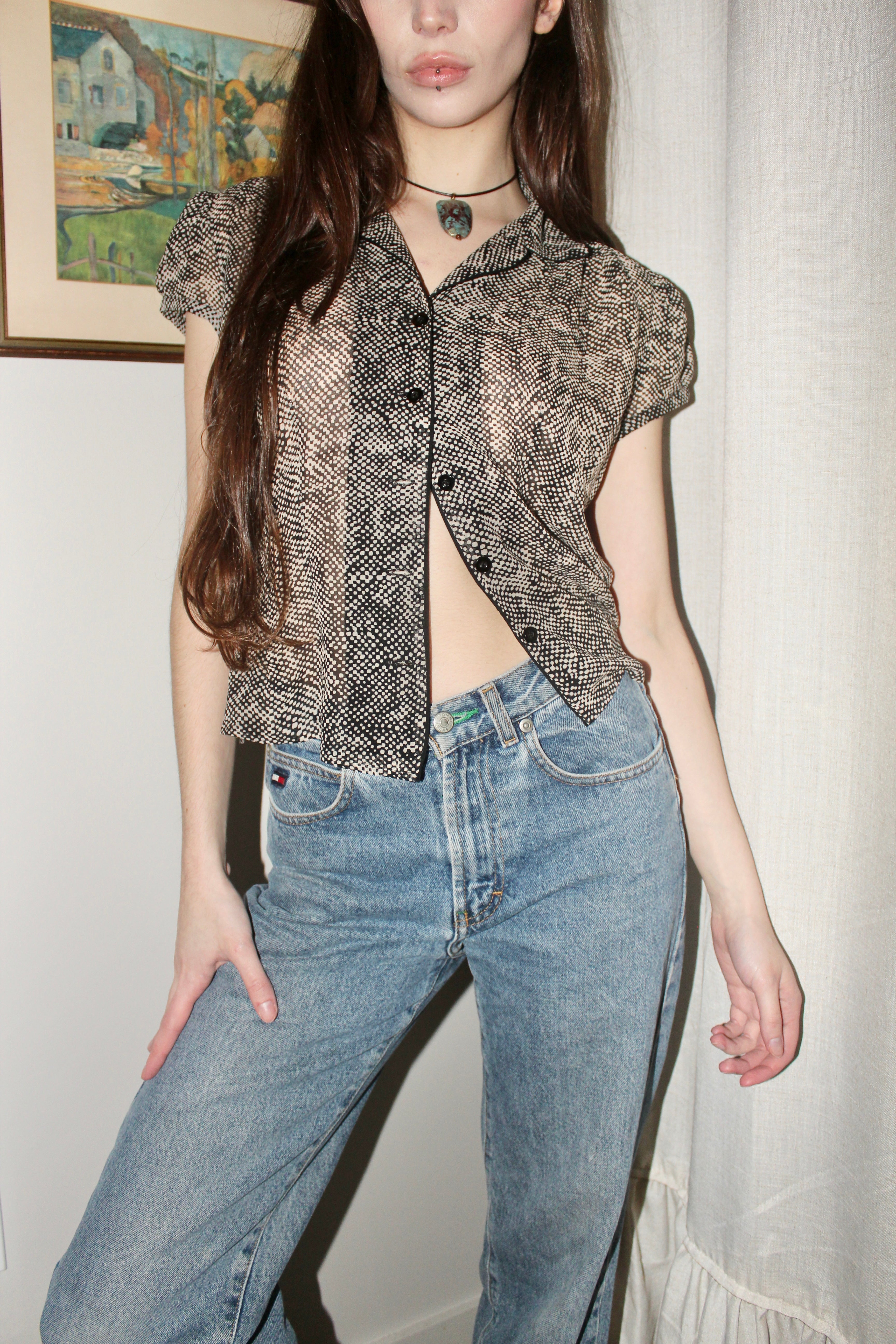 Vintage 90s Dainty Sheer Silk Blouse (S)