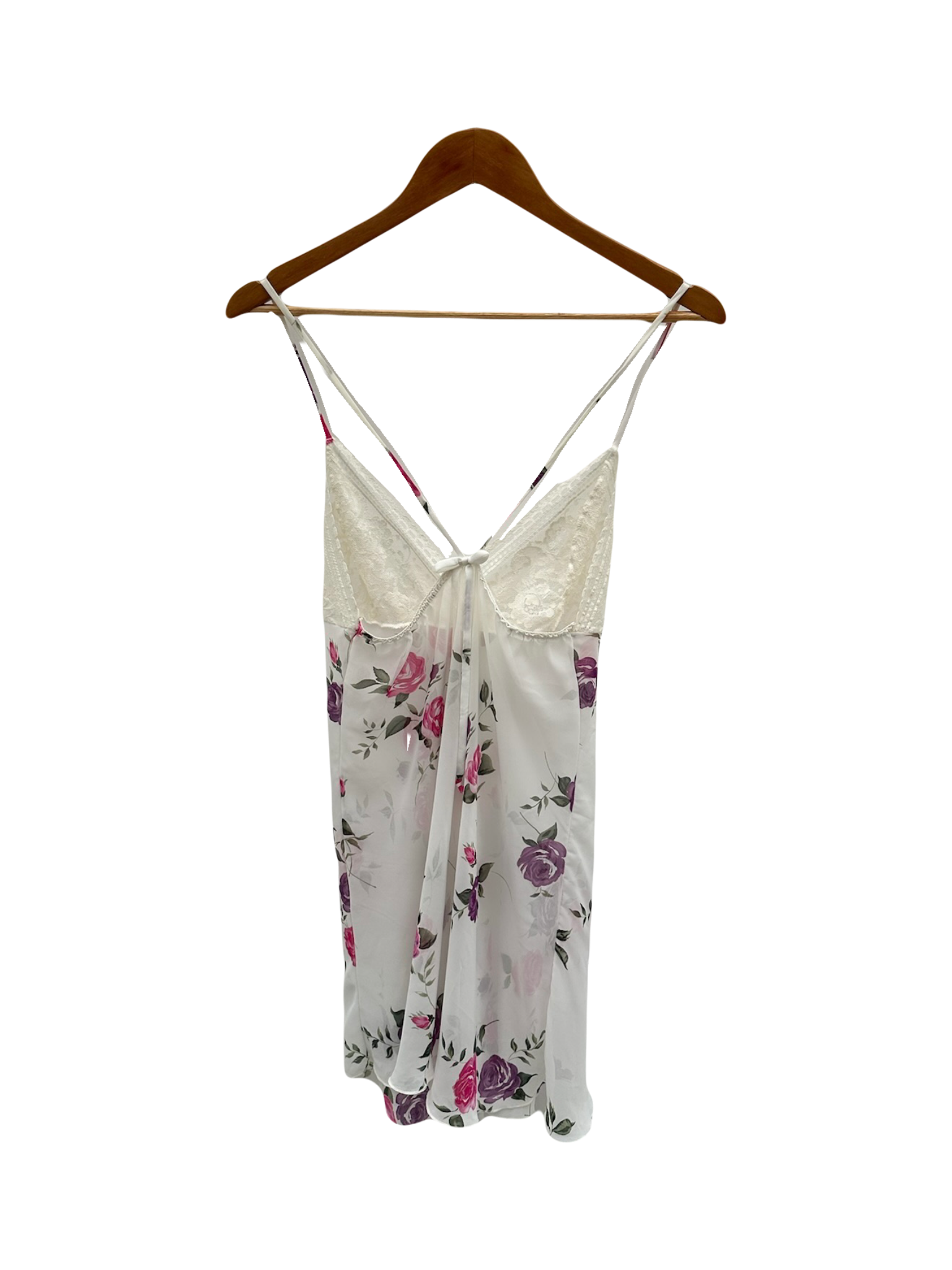Vintage 90s Lace Semi Sheer Floral Mini Slip (M)
