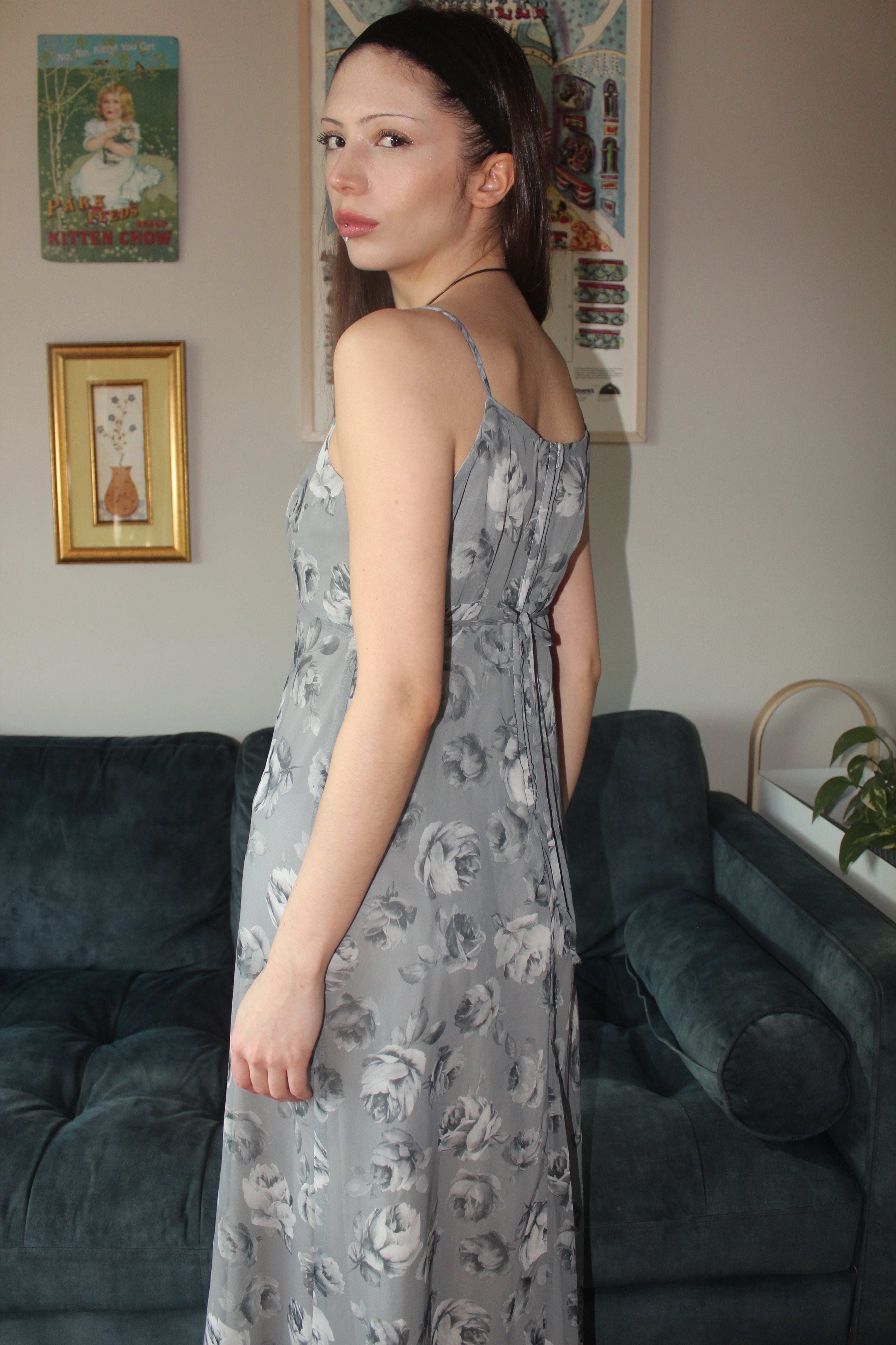 Vintage 90s Floral Tie Midi Dress (S)
