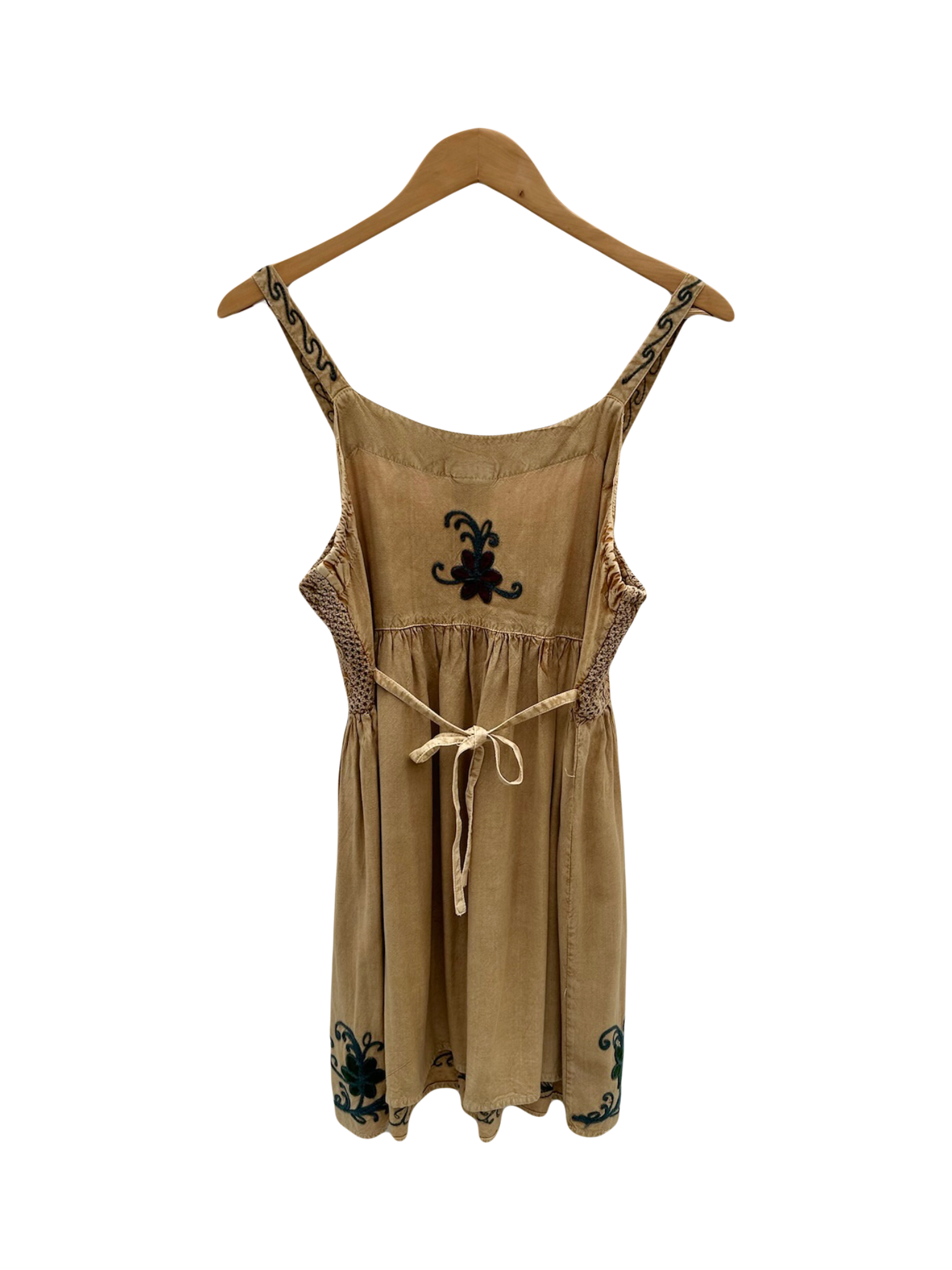 Vintage 90s Embroidered Mini Dress with Tie (S/M)