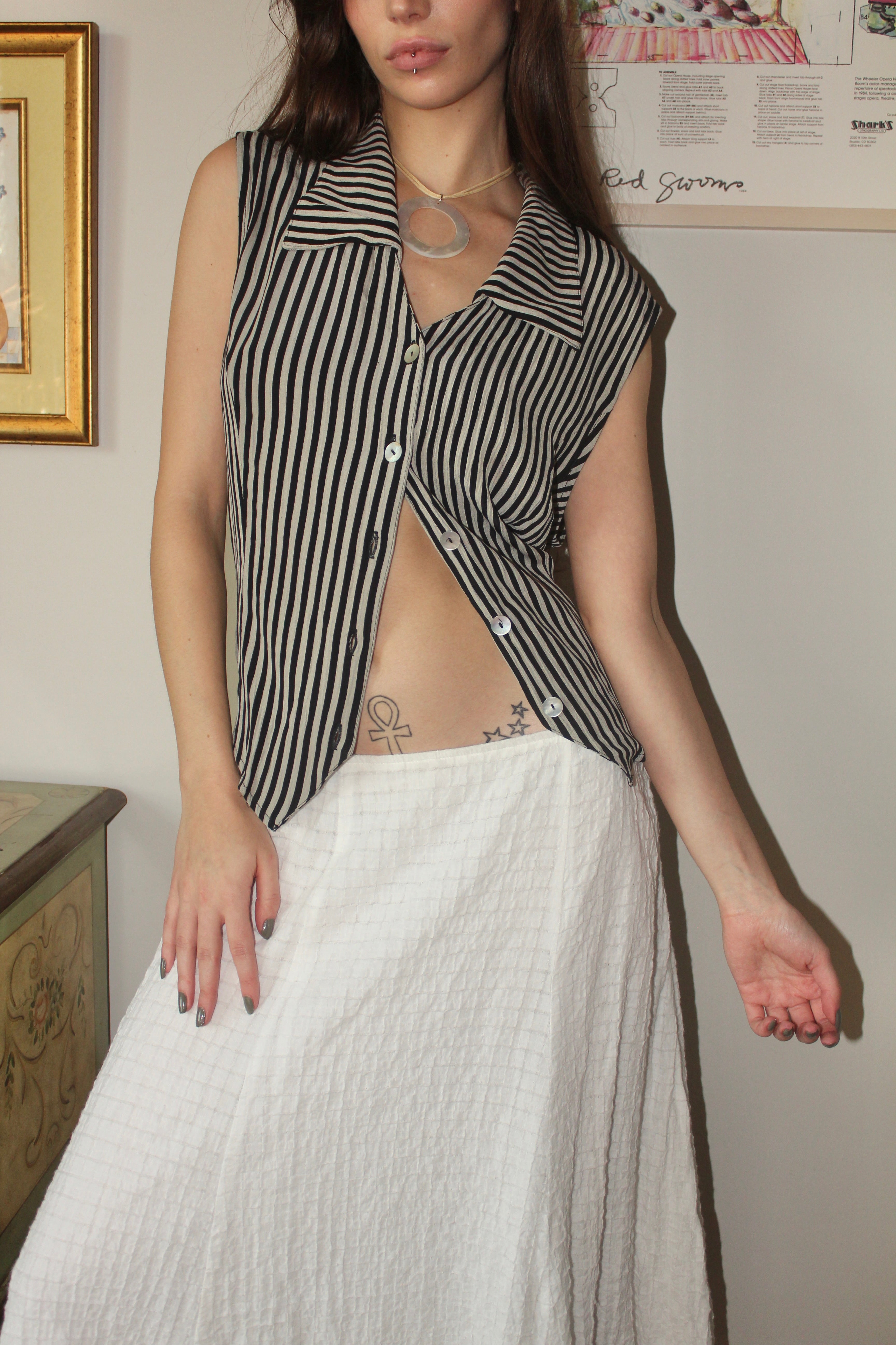 Vintage 90s Striped Tie Back Vest (M)