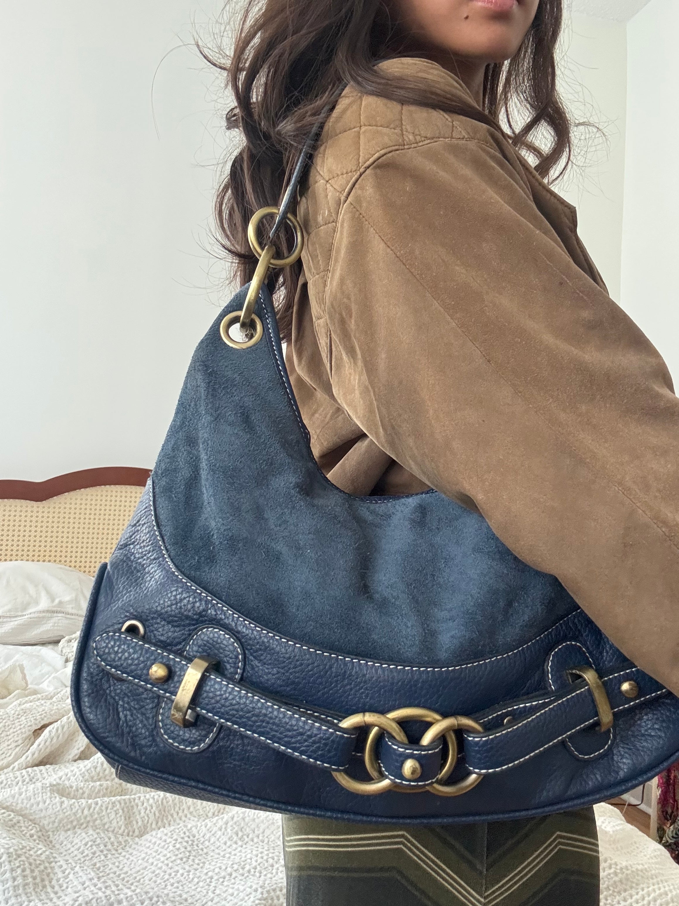 Vintage 90s Navy Leather Buckle Purse