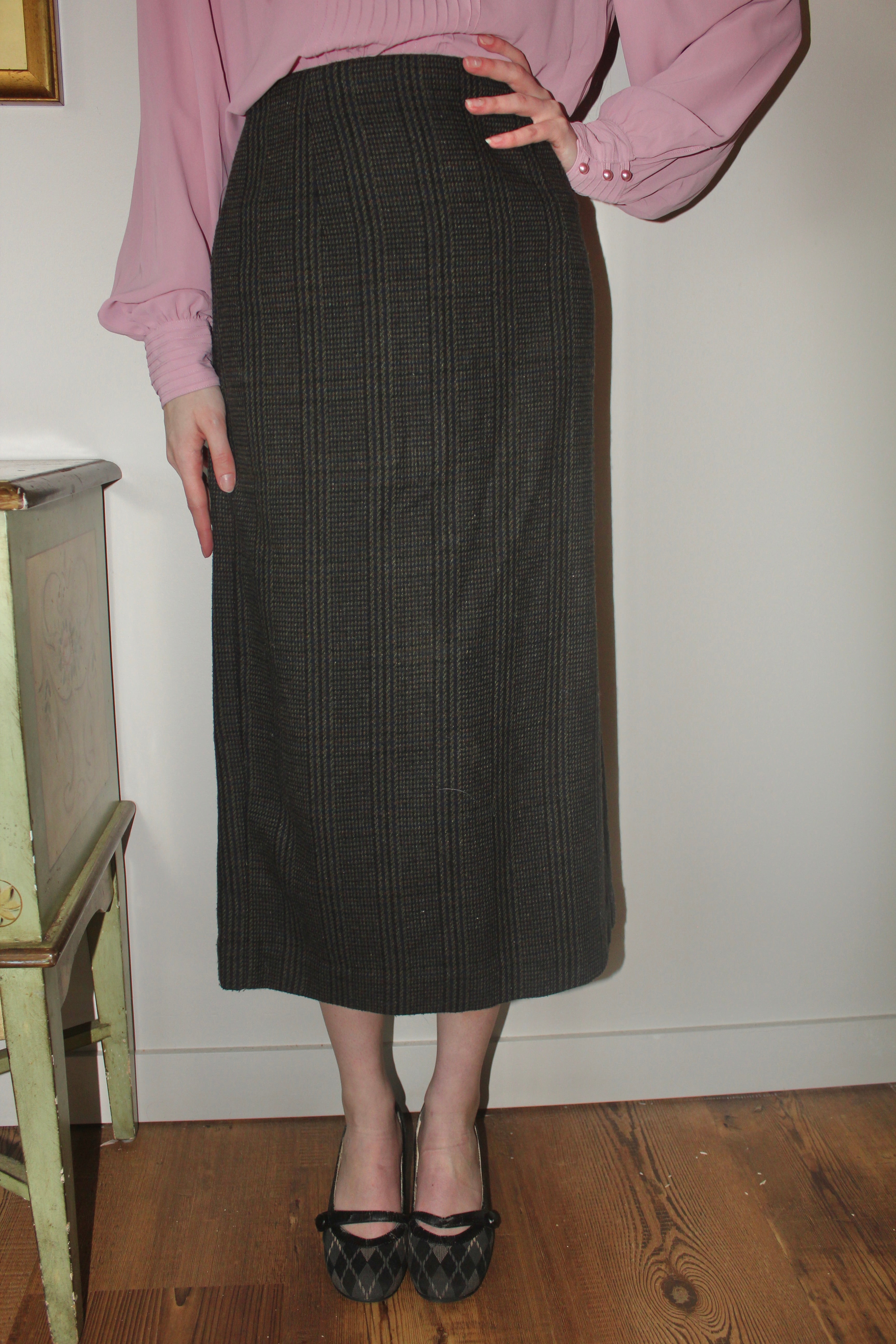 Vintage 80s Highwaisted Plaid Midi Skirt (S)