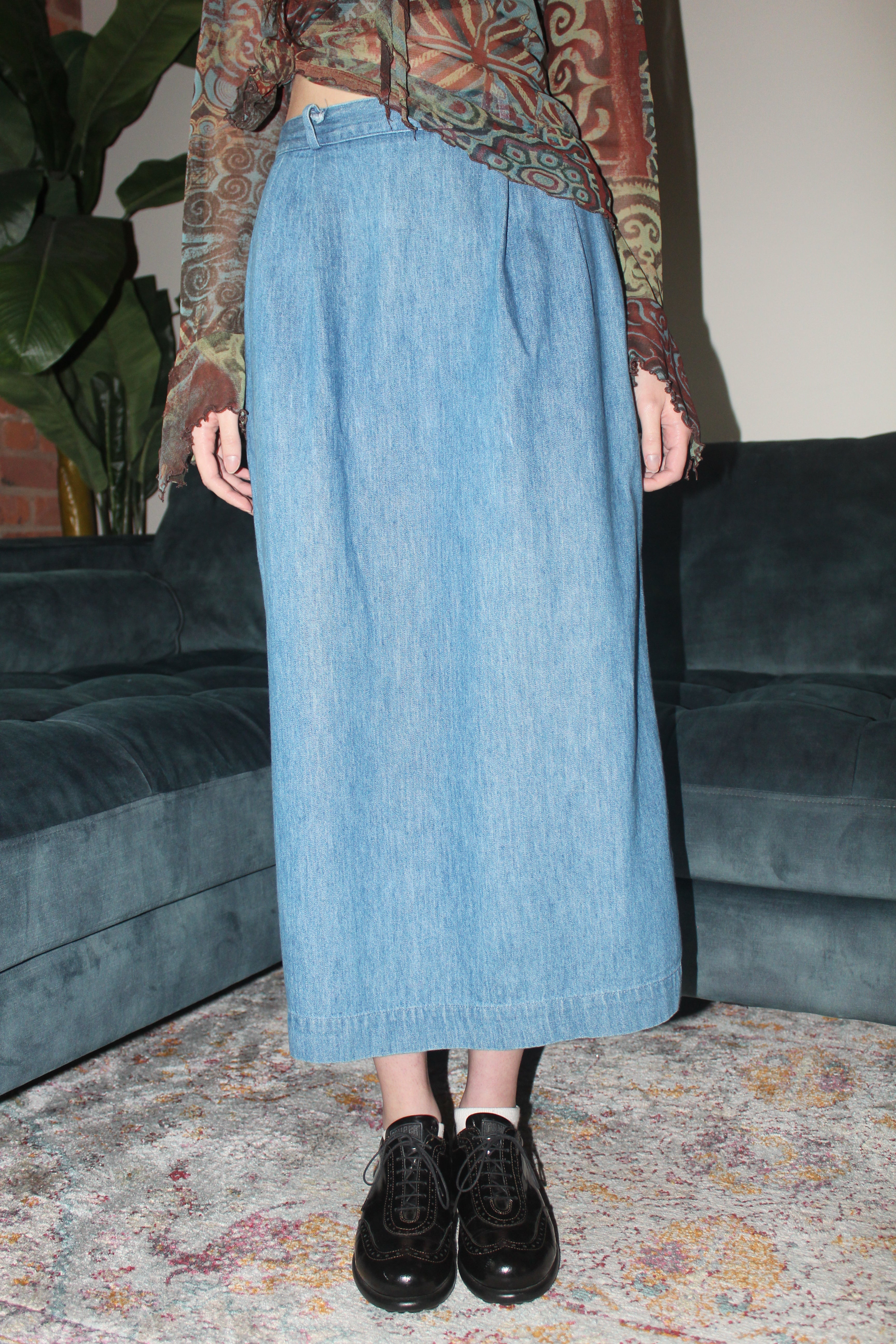 Vintage 90s Mom Denim Midi Skirt (S)
