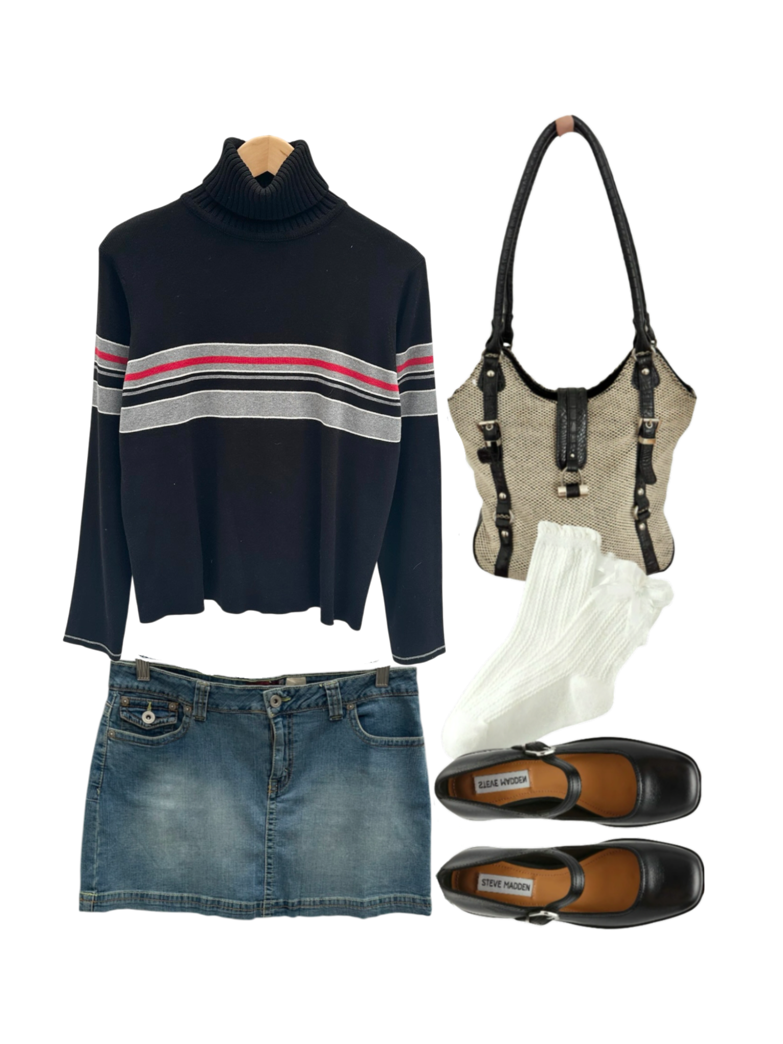 Vintage 90s Retro Striped Cotton Turtleneck (L)