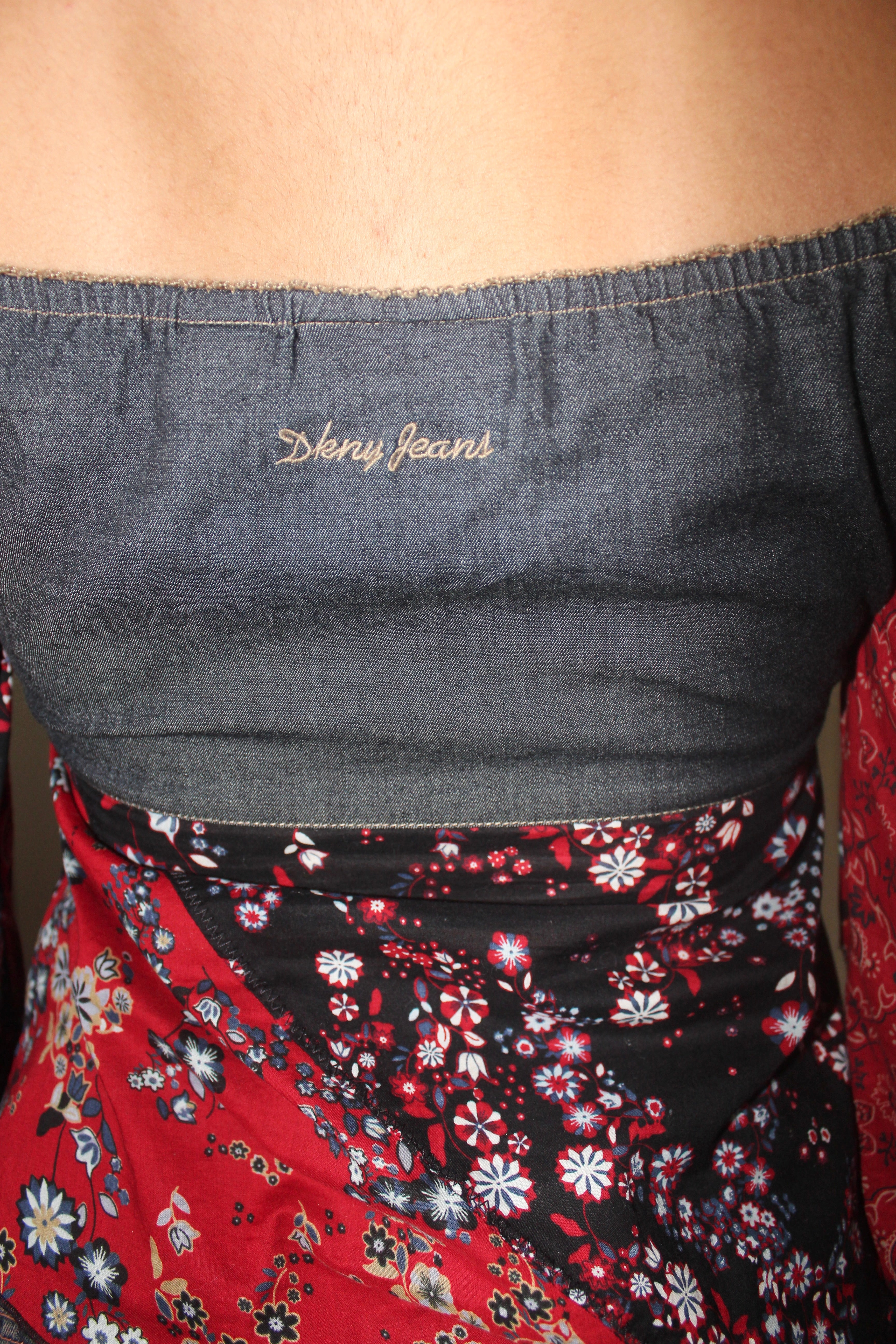 Vintage Y2K DKNY Patchwork Denim Boho Blouse (XS/S)