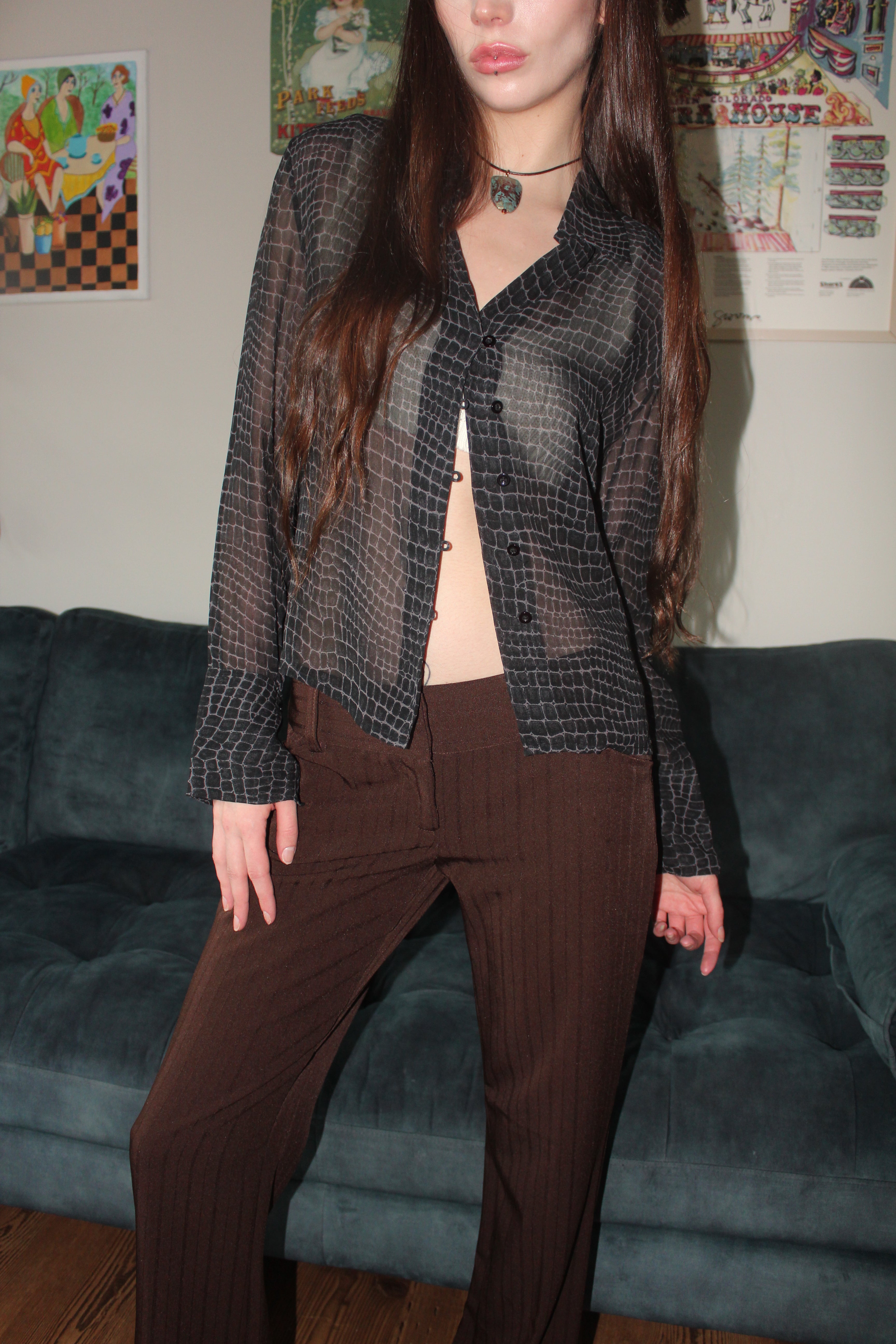 Vintage 90s Sheer Silk Blouse (M)