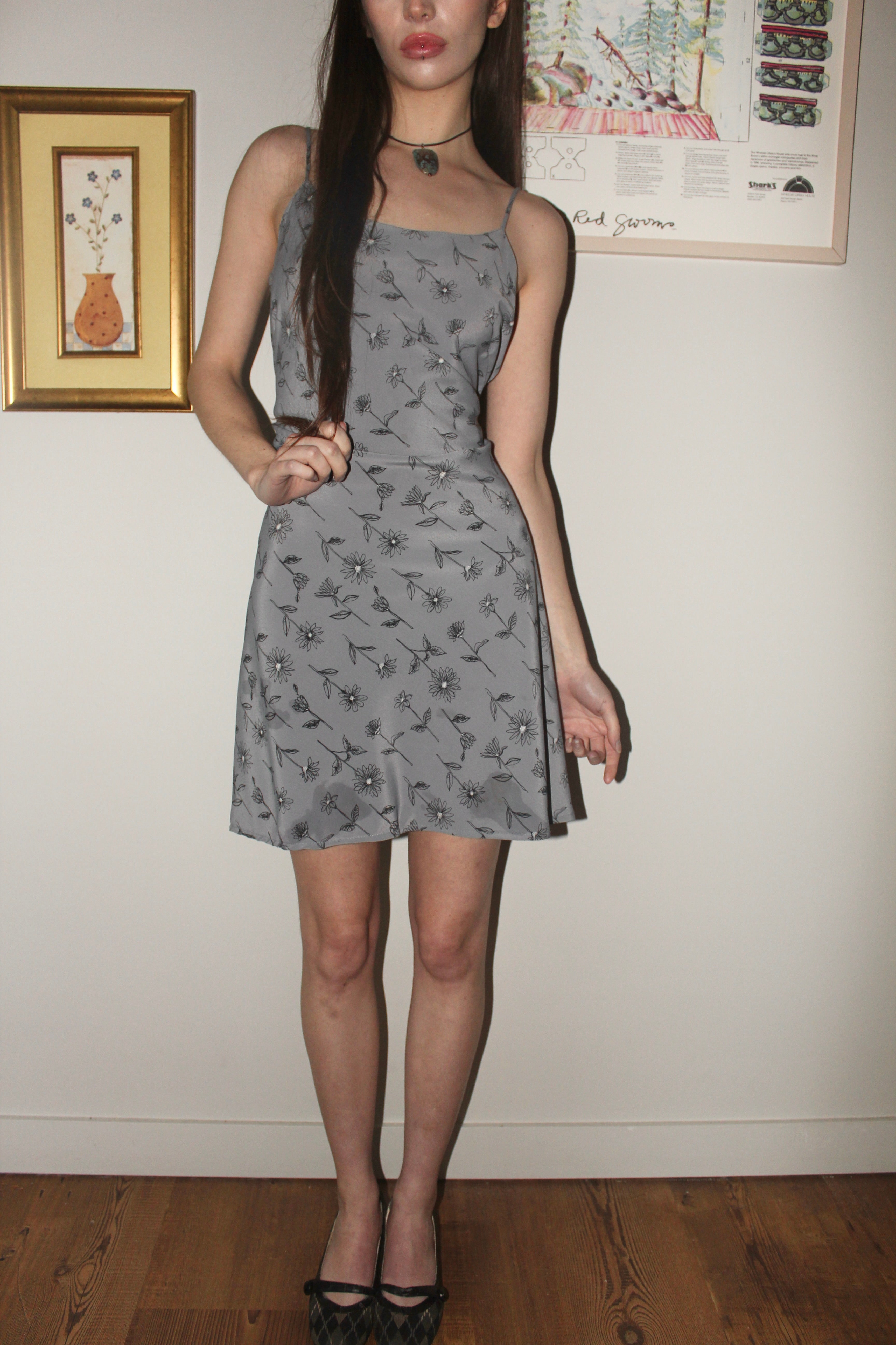 Vintage 90s Floral Tie Back Mini Slip Dress (M)