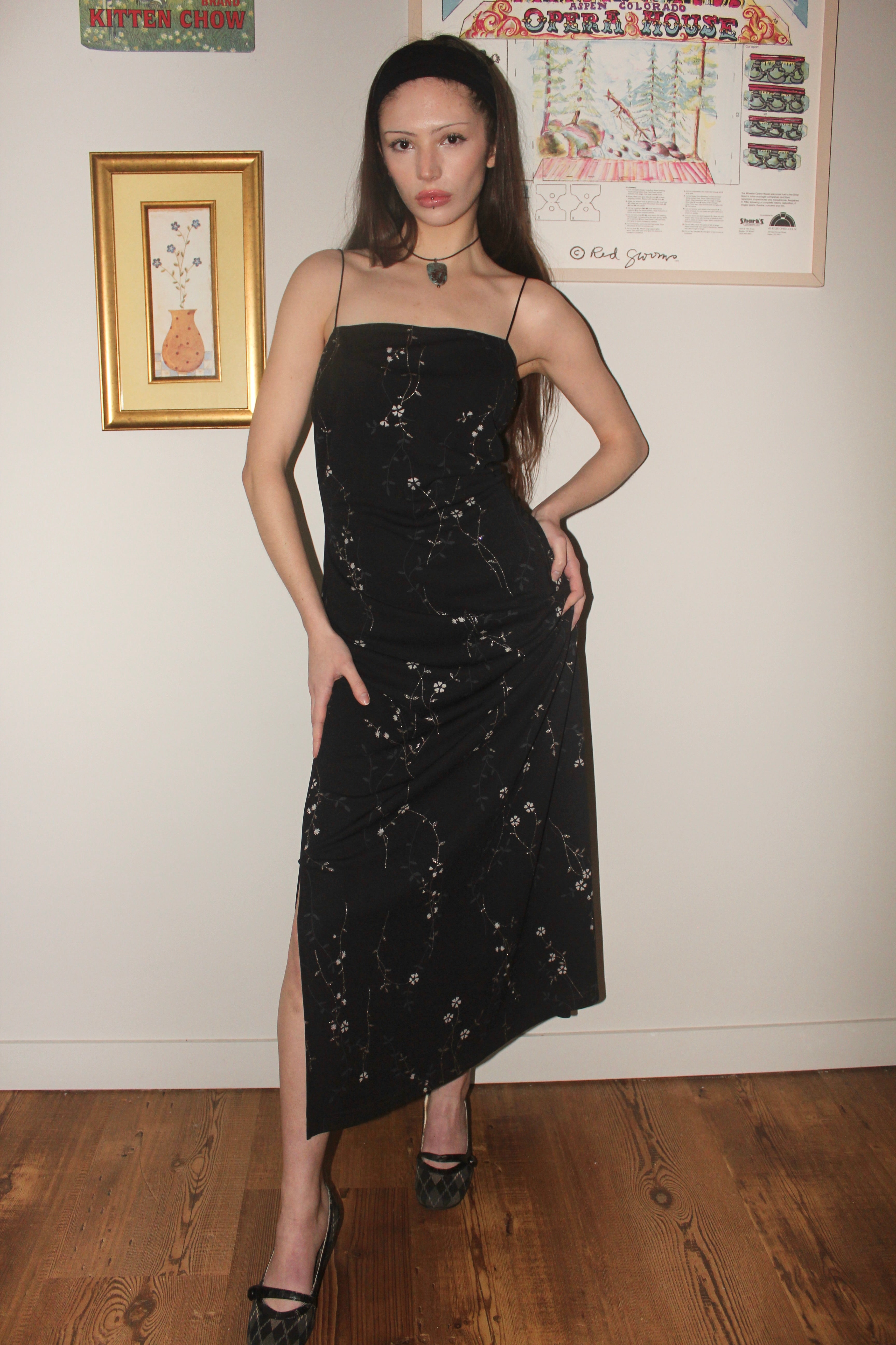 Vintage 90s Square Neck Midi Slip Dress (M)