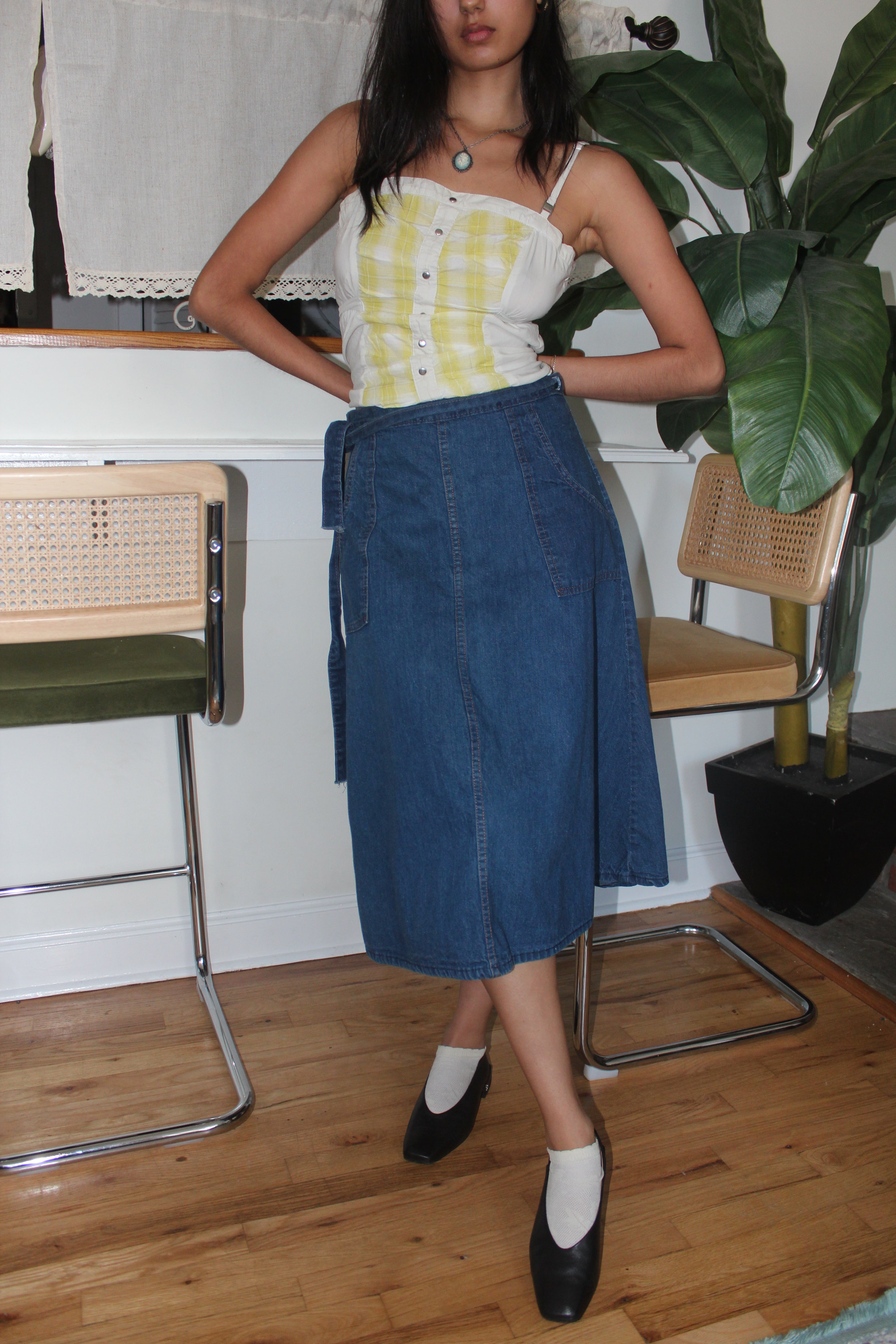Vintage 90s Wrap Denim Midi Skirt (S)