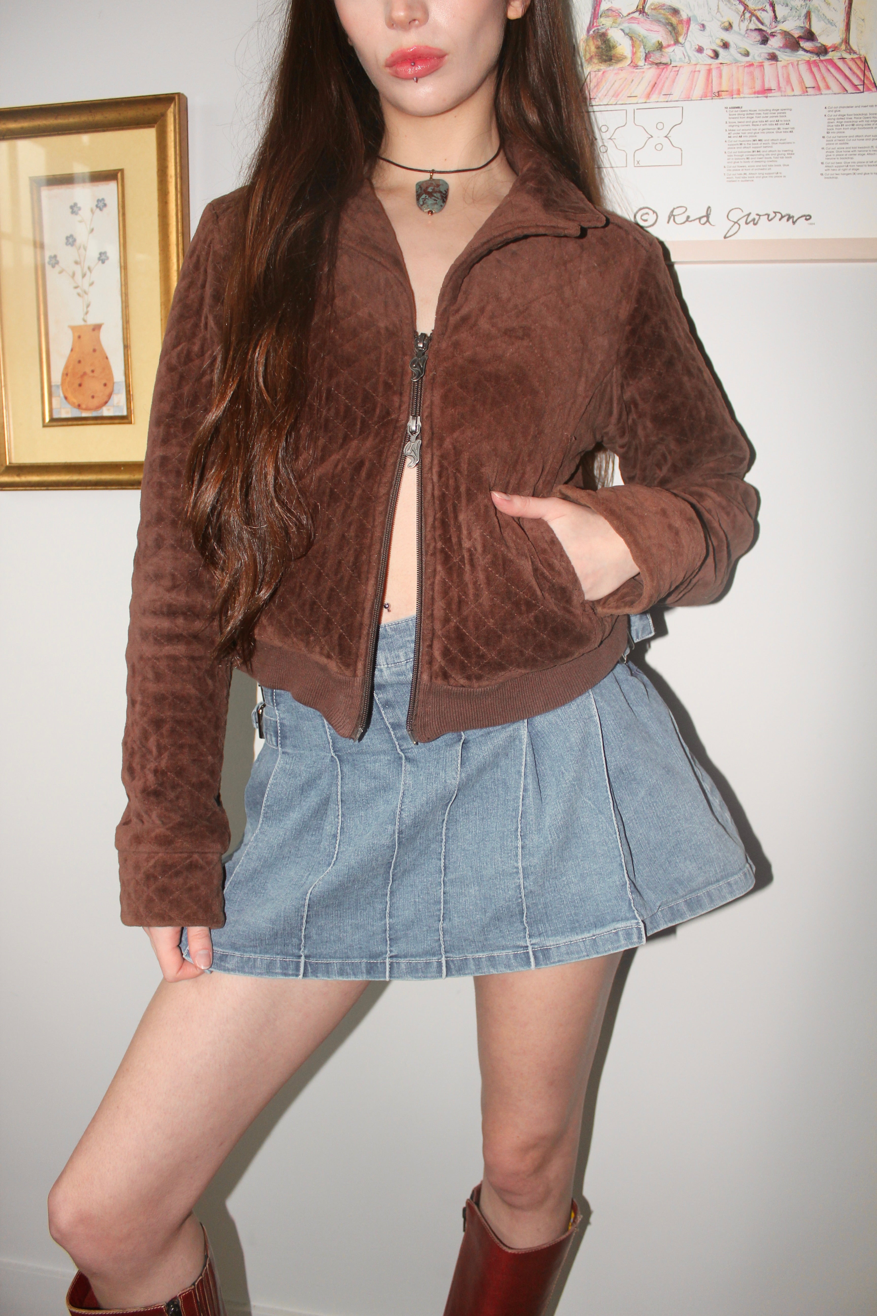 Vintage 90s Cropped Double Zip Up Jacket (S)