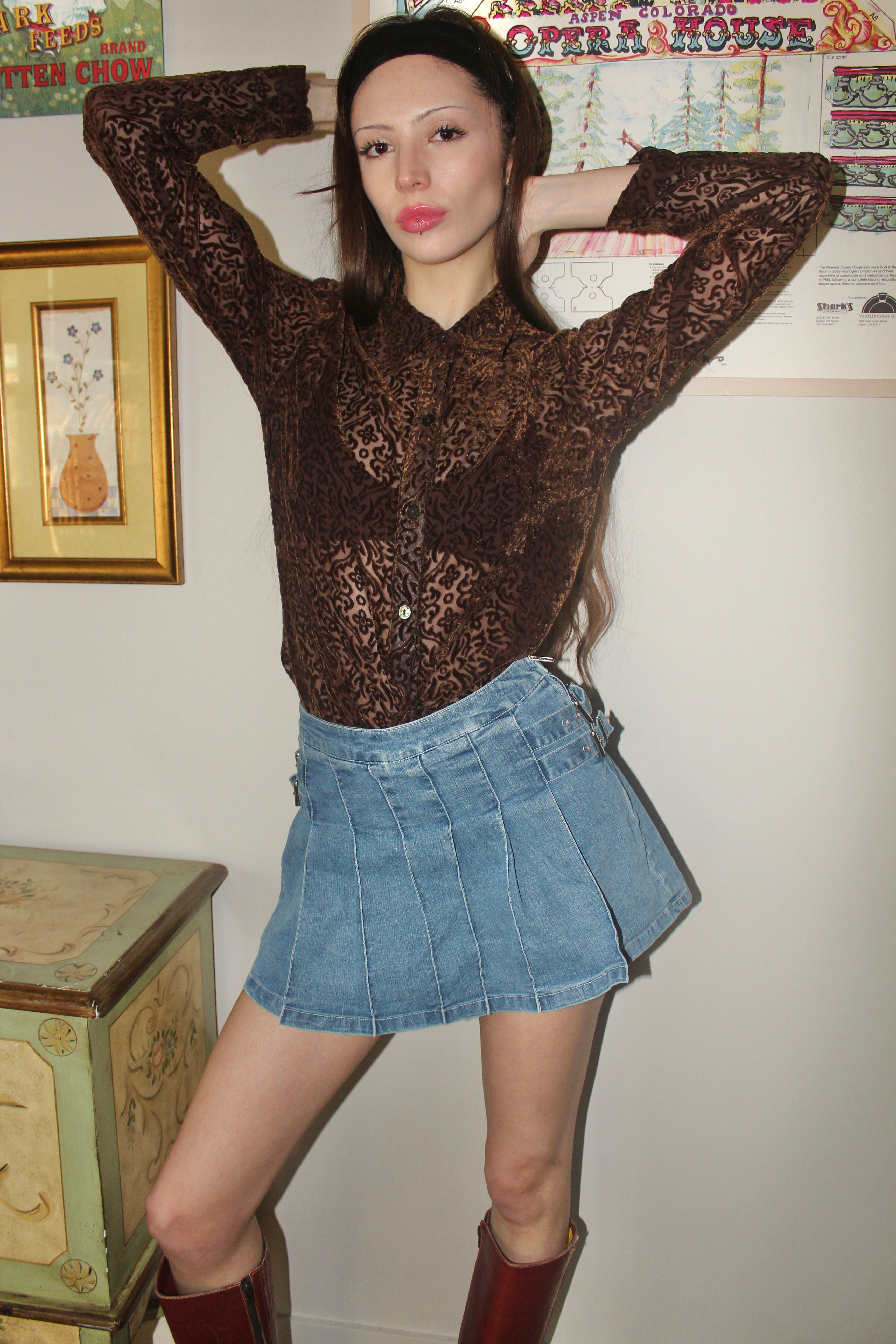 Vintage 90s Sheer Textured Blouse (M)